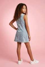 Tinseltown denim dress with mini white bows Girls sz Small - Image 1