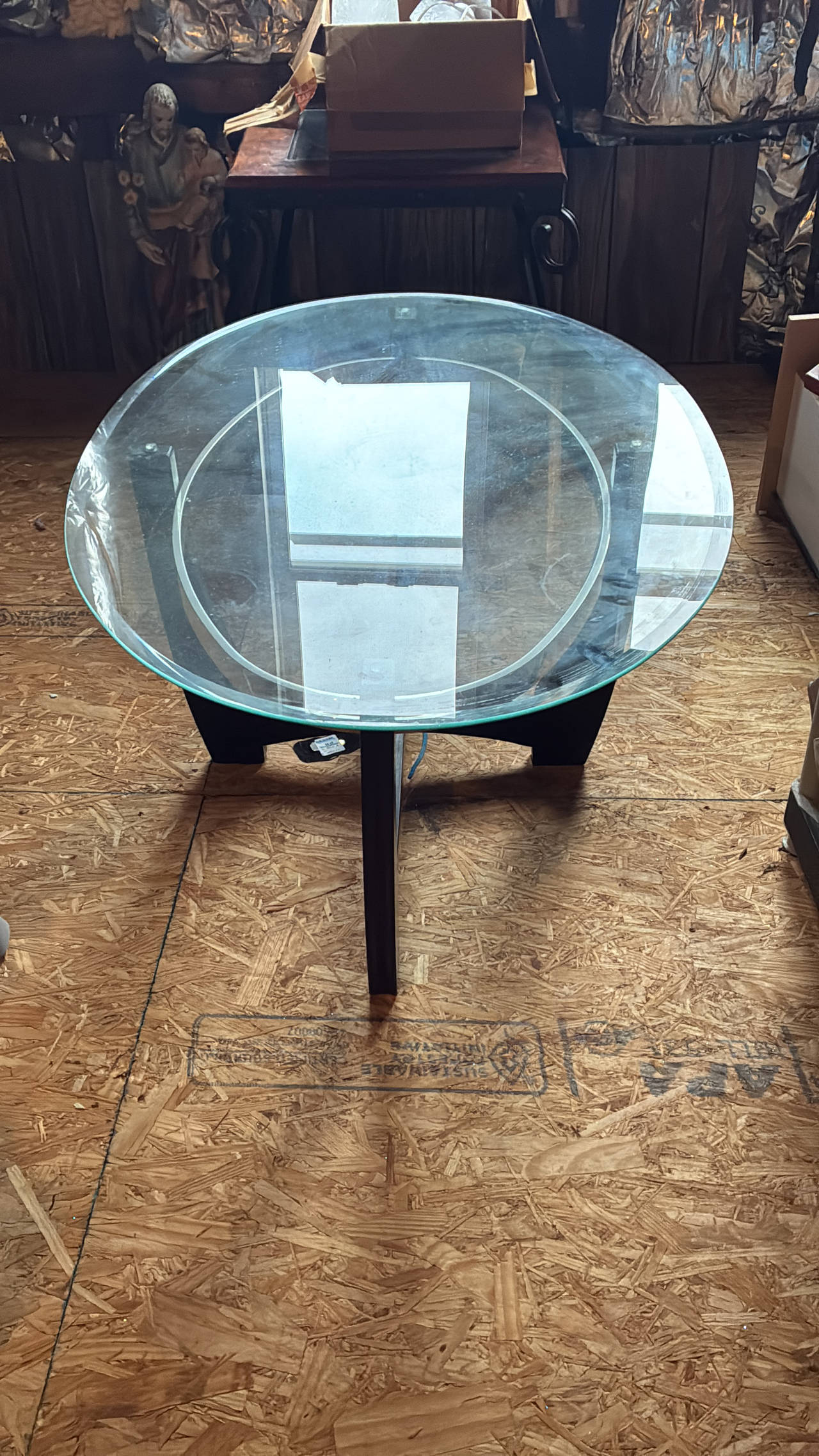 Round Glass Top Coffee Table with Wood Base
