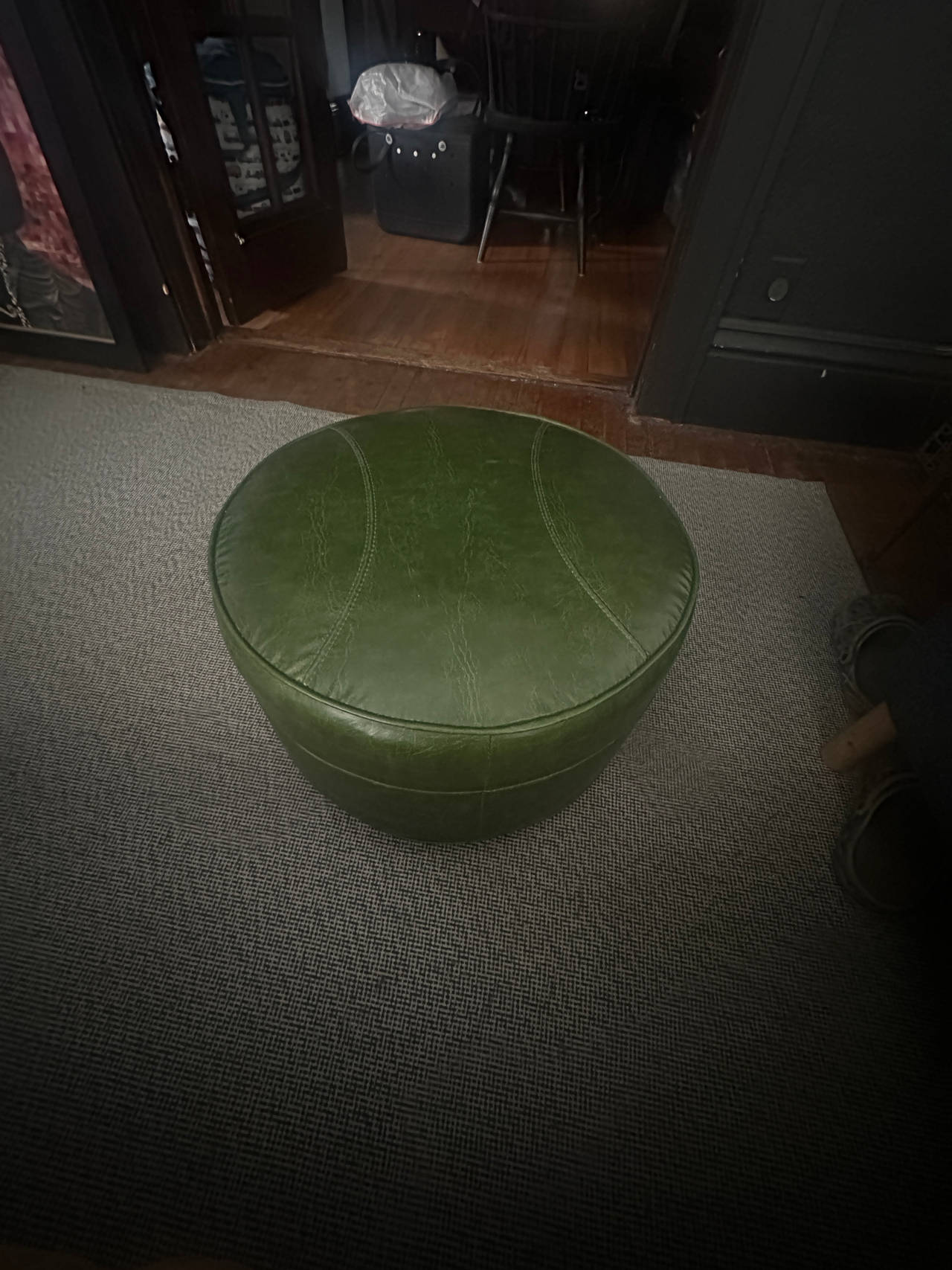Round Leather Ottoman