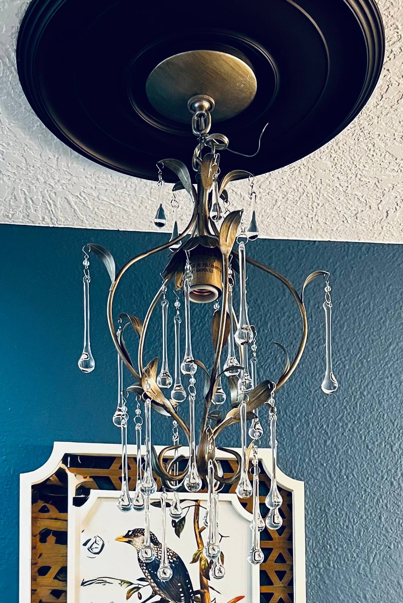 Vintage Floral Crystal Chandelier with Teardrop Prisms