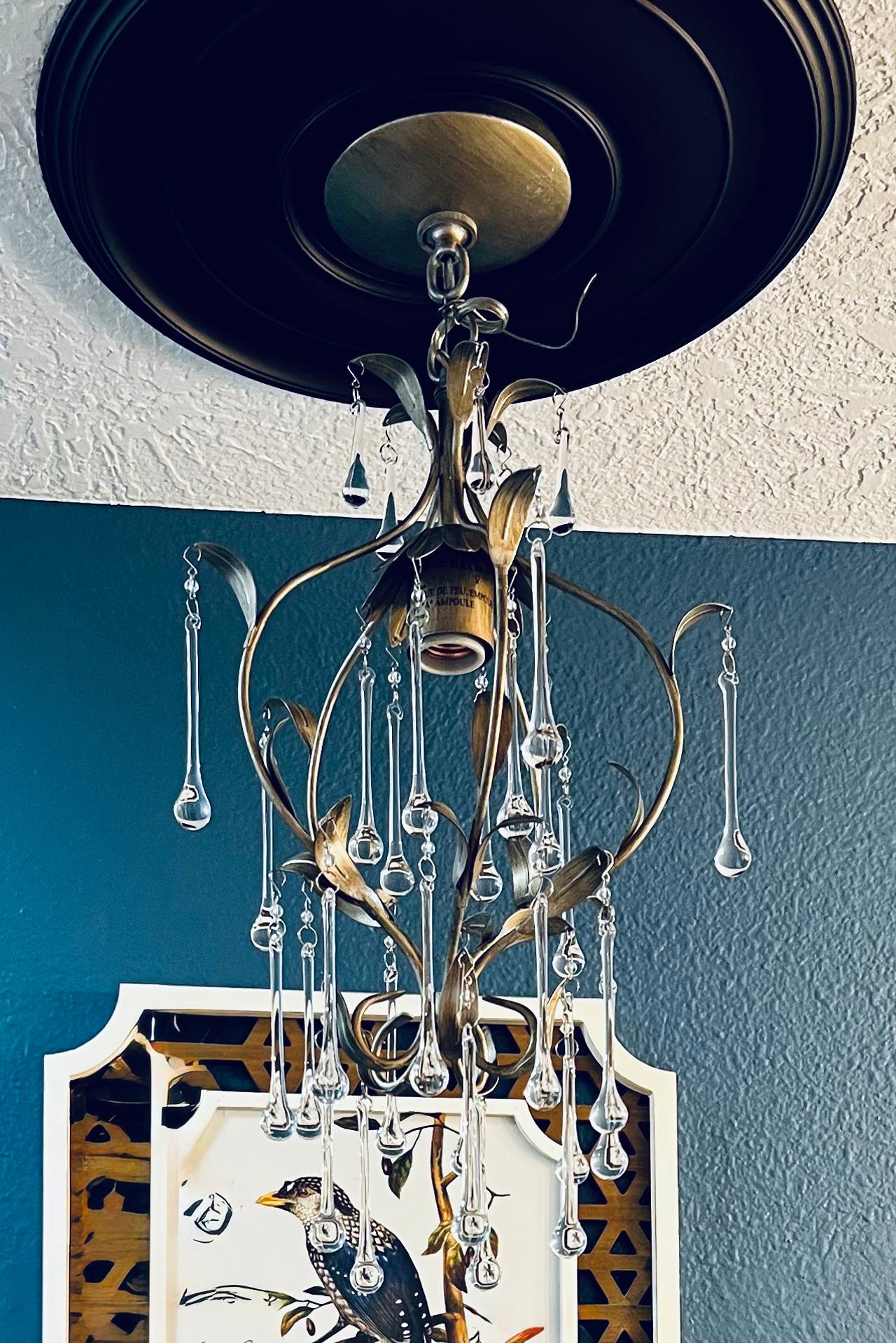 Vintage Floral Crystal Chandelier with Teardrop Prisms