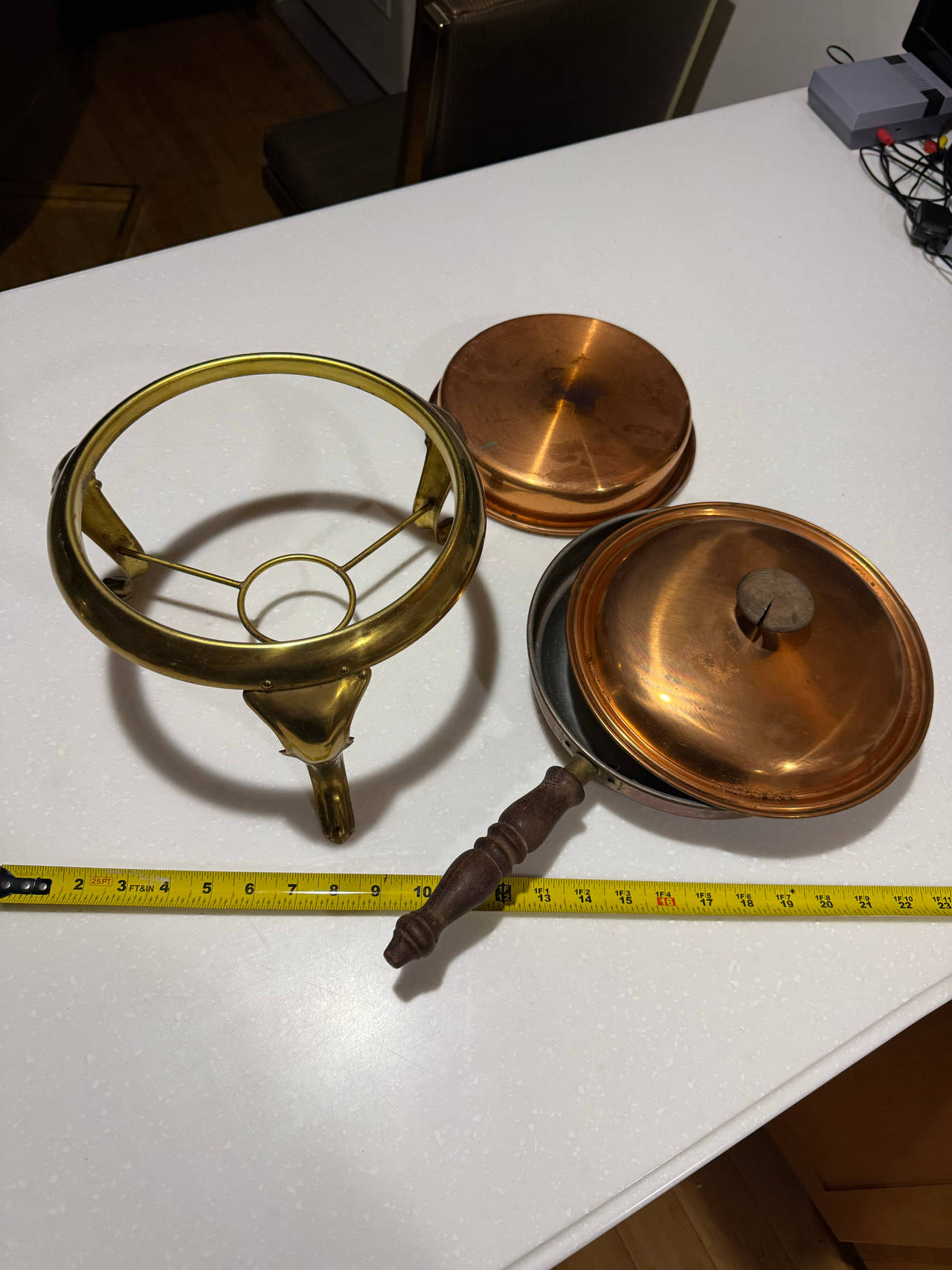 Vintage Copper Chafing Dish with Brass Stand