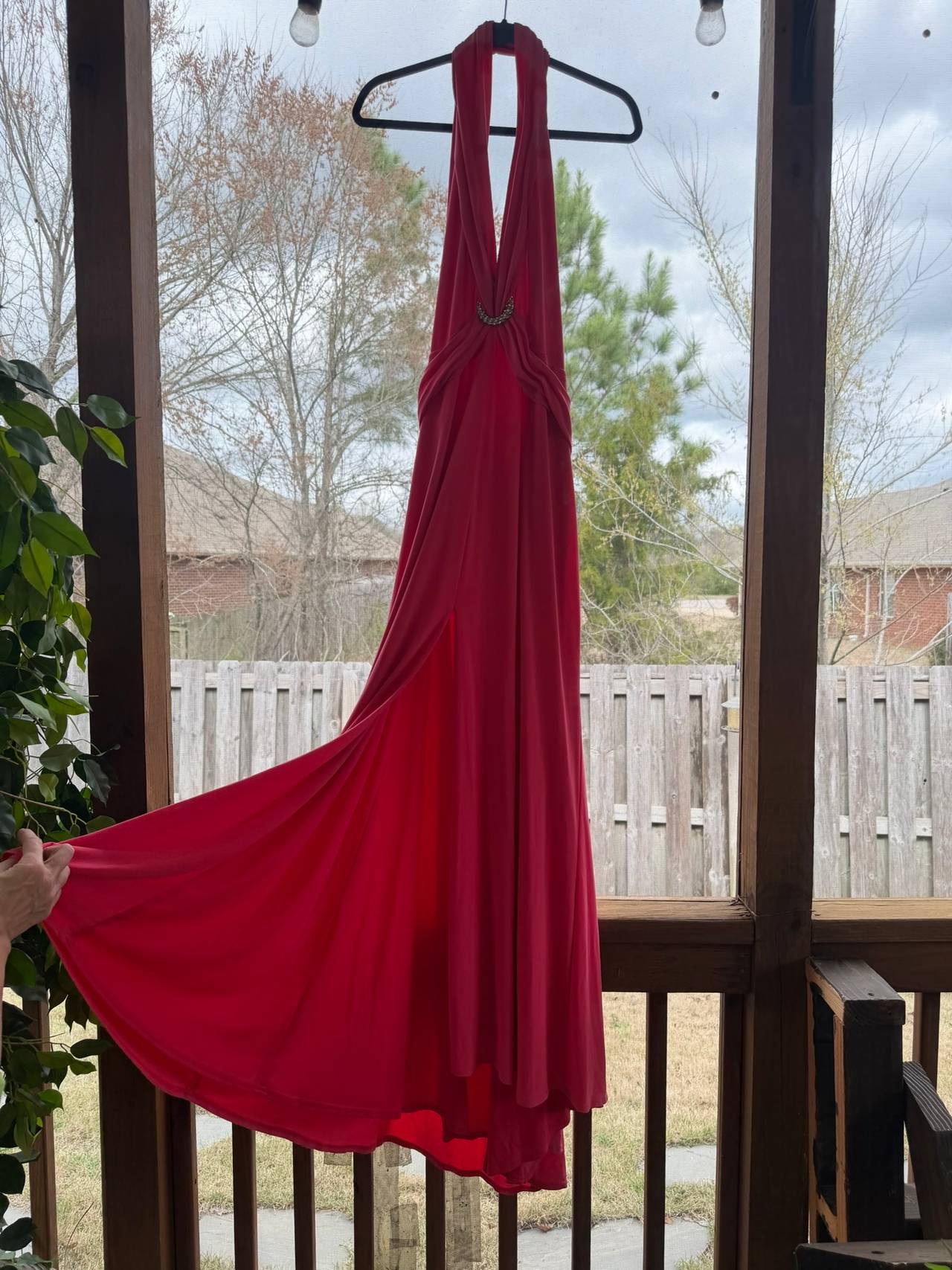 Tadashi Shoji Red Halter Neck Embellished Evening Gown