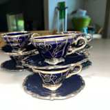 Vintage Blue Porcelain and Silver Tea Set (Germany, 8-Person) - Image 5