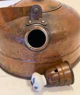 Vintage Copper Tea Kettle with Blue and White Ceramic Accents - Image 8