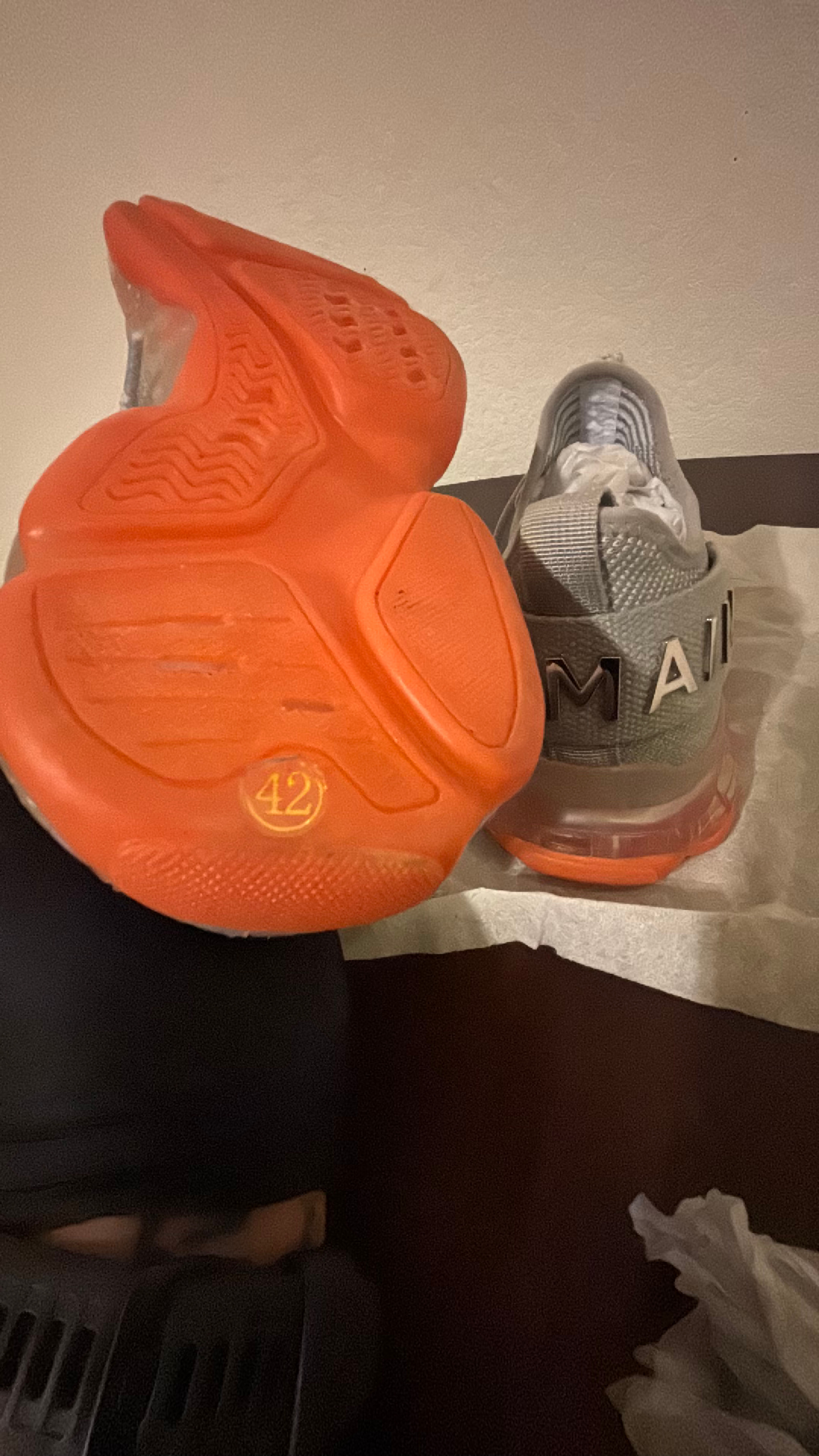 Balmain B-Bold Low-Top Knit Sneakers Grey Orange - Image 5