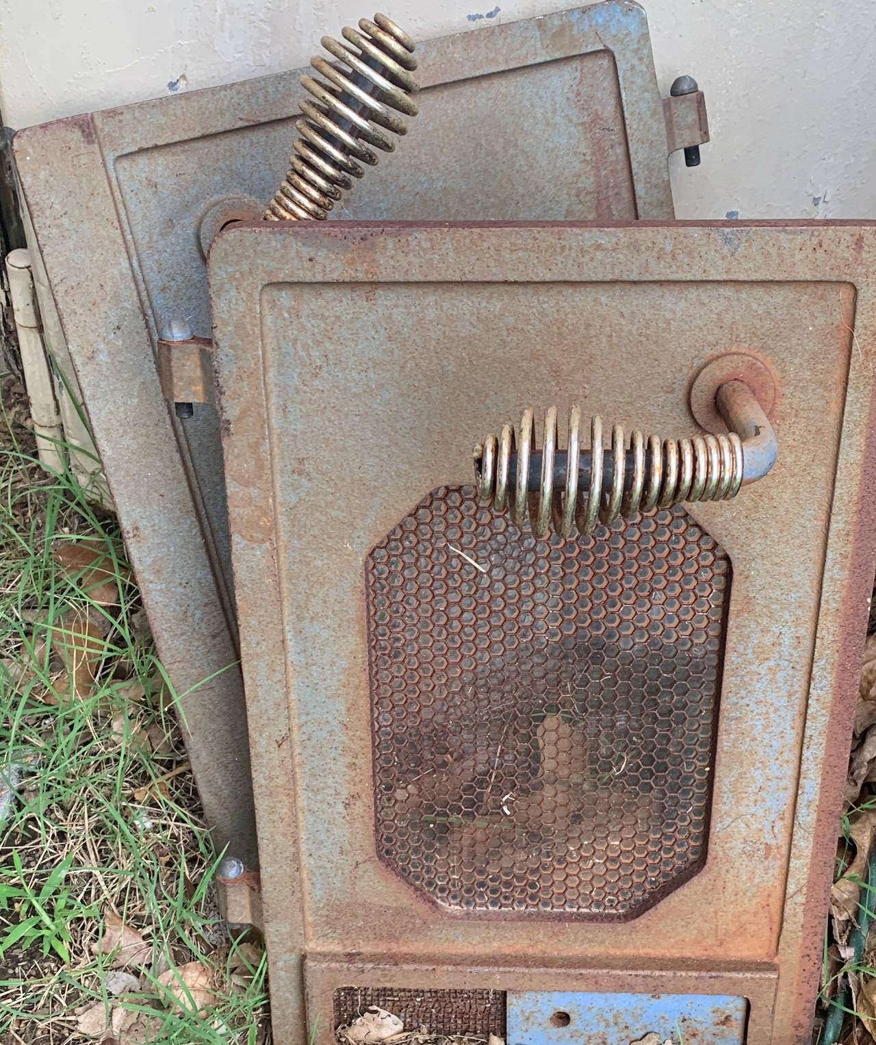 Vintage Cast Iron Wood Stove Doors with Spring Handles