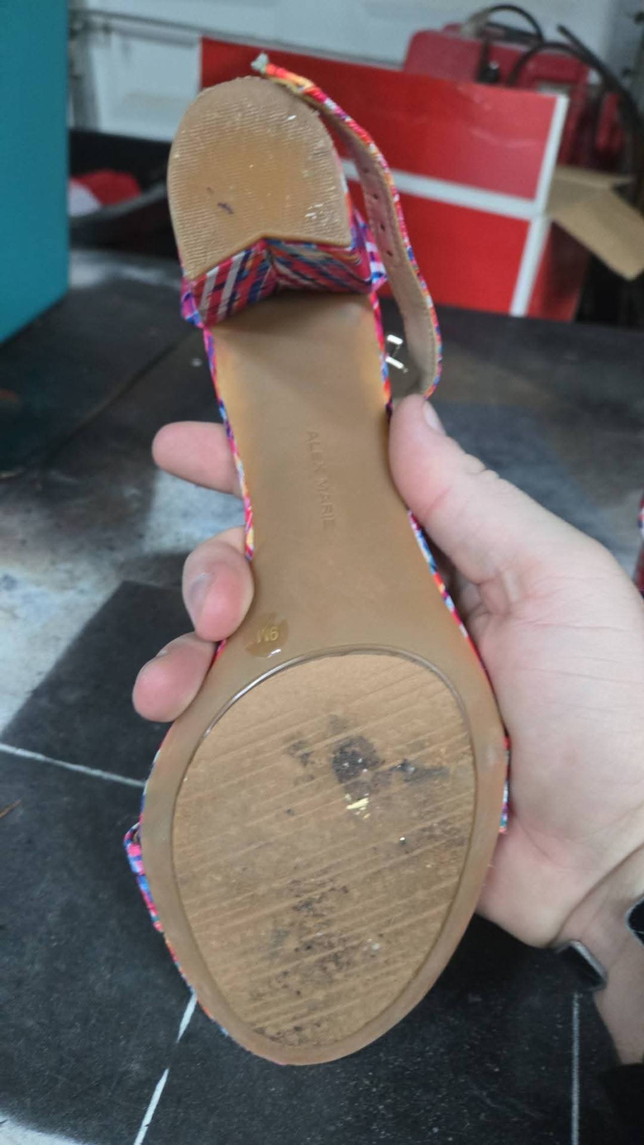 Alex Marie Multi-Color Plaid Block Heel Sandals