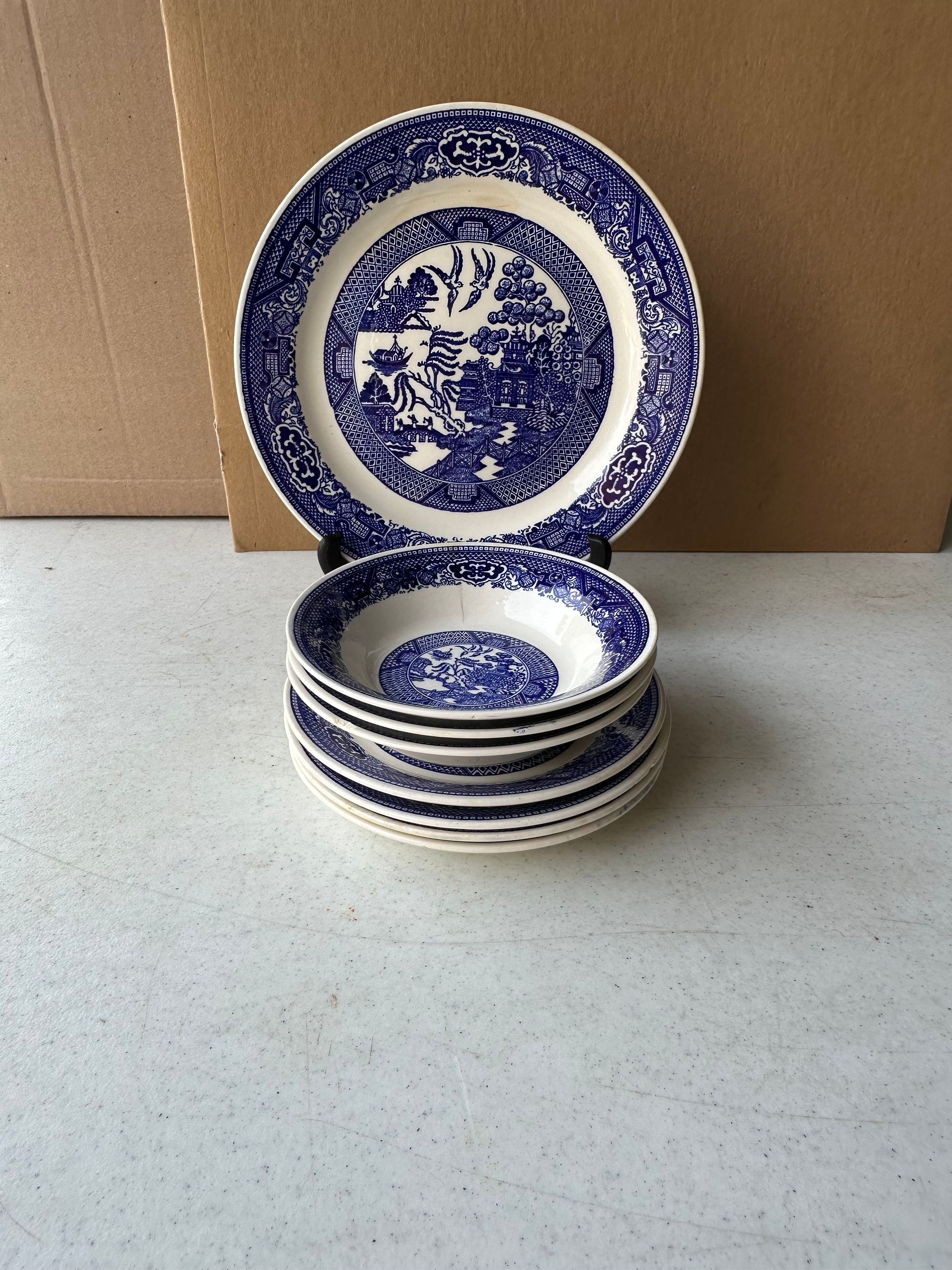 Churchill England Blu Willow China-1 Lg Plate, 2 Sm Plates, 2 Bowls and 6 Mugs - Image 3