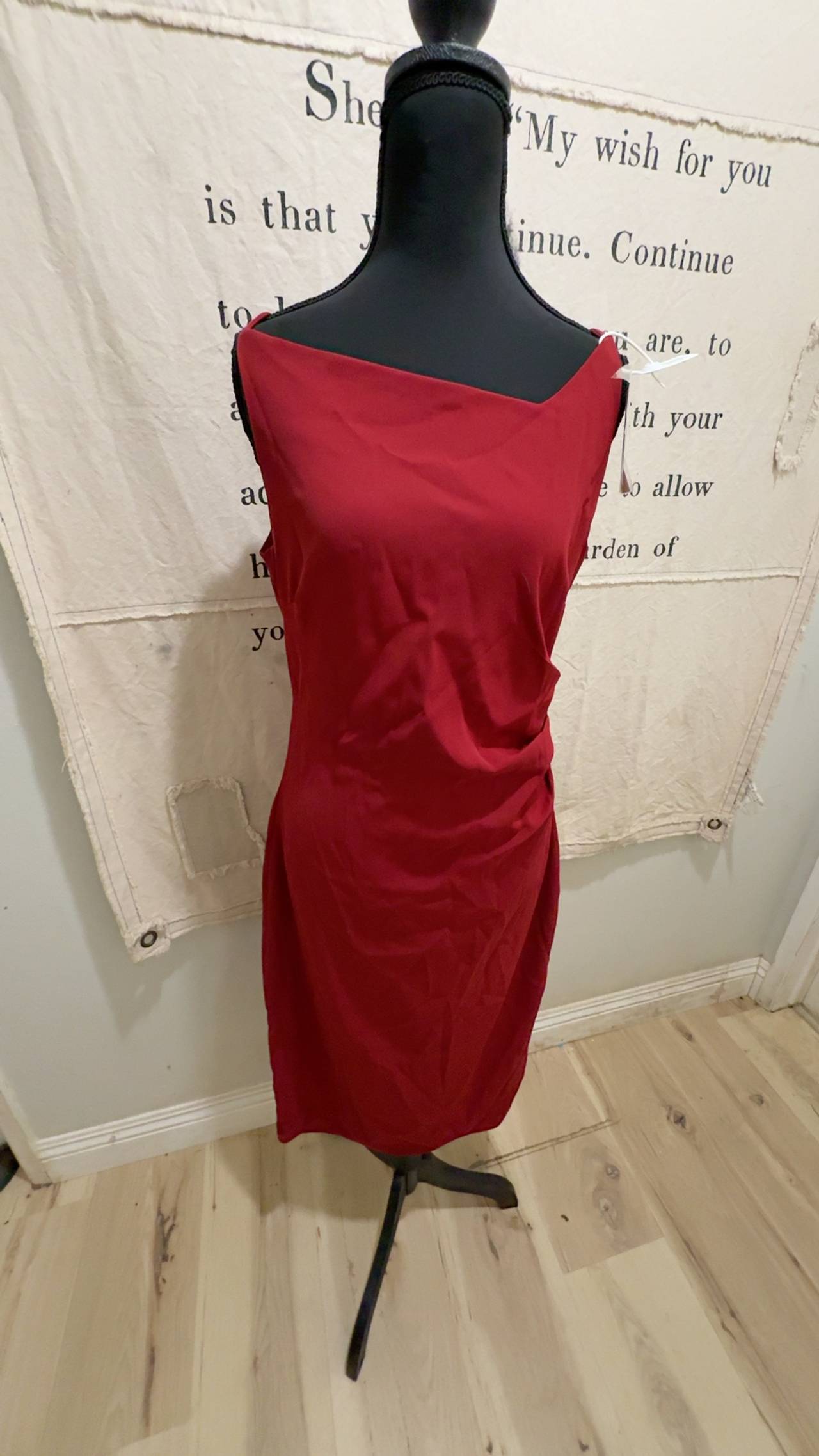 HAZE Boutique Red Midi Dress Asymmetrical Neck