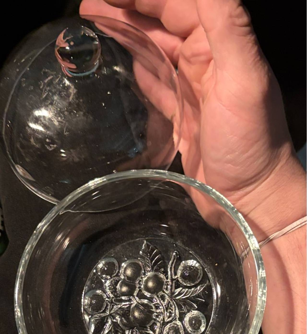 Vintage Glass Candy Dish with Fruit Pattern Lid