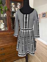Nina Leonard Geometric Knit Sweater Dress Black/White - Image 1