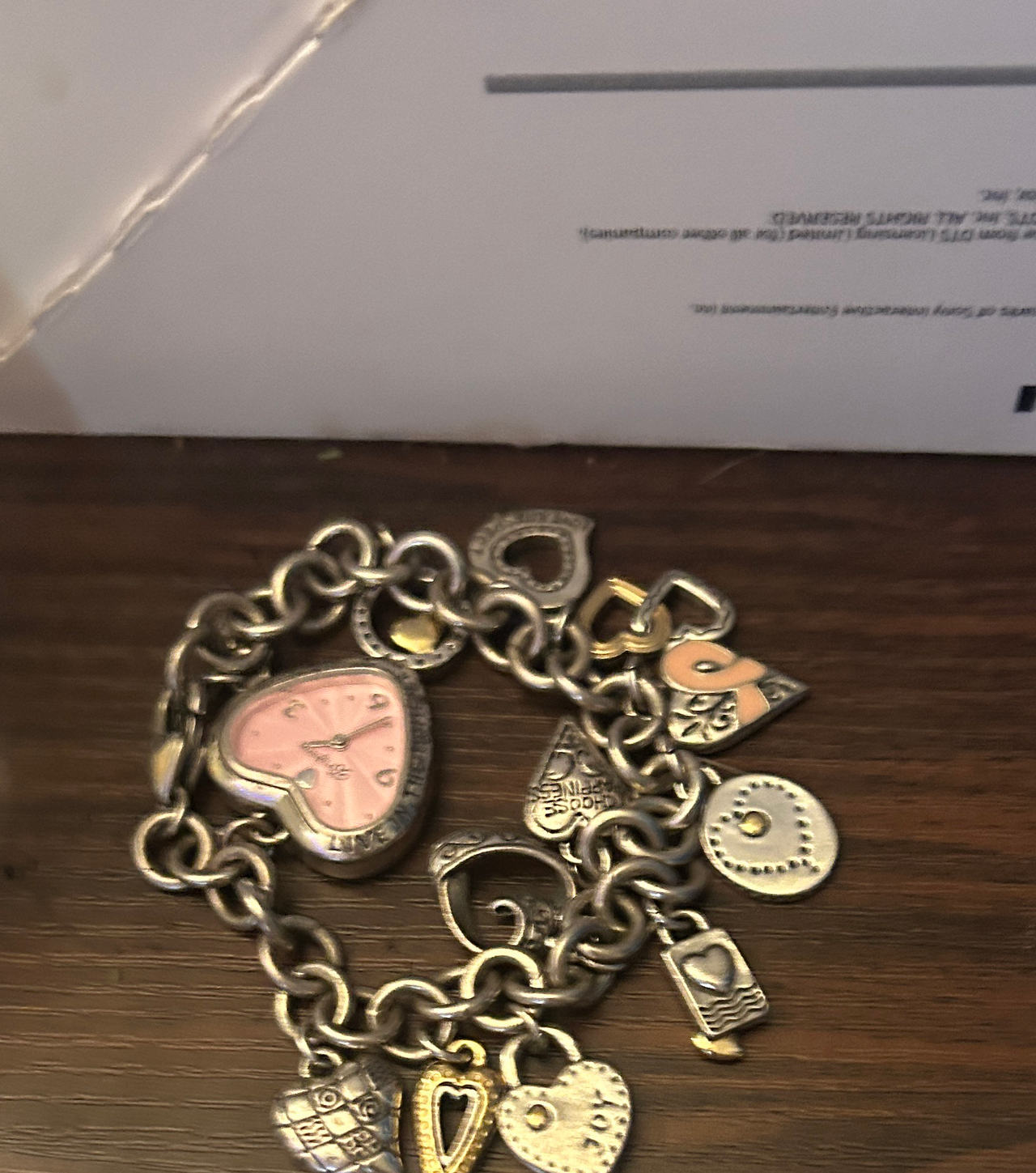 Brighton Heart Charm Bracelet Watch with Pink Face