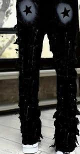 Temu Star Embroidered Fringe Jeans Black - Image 8