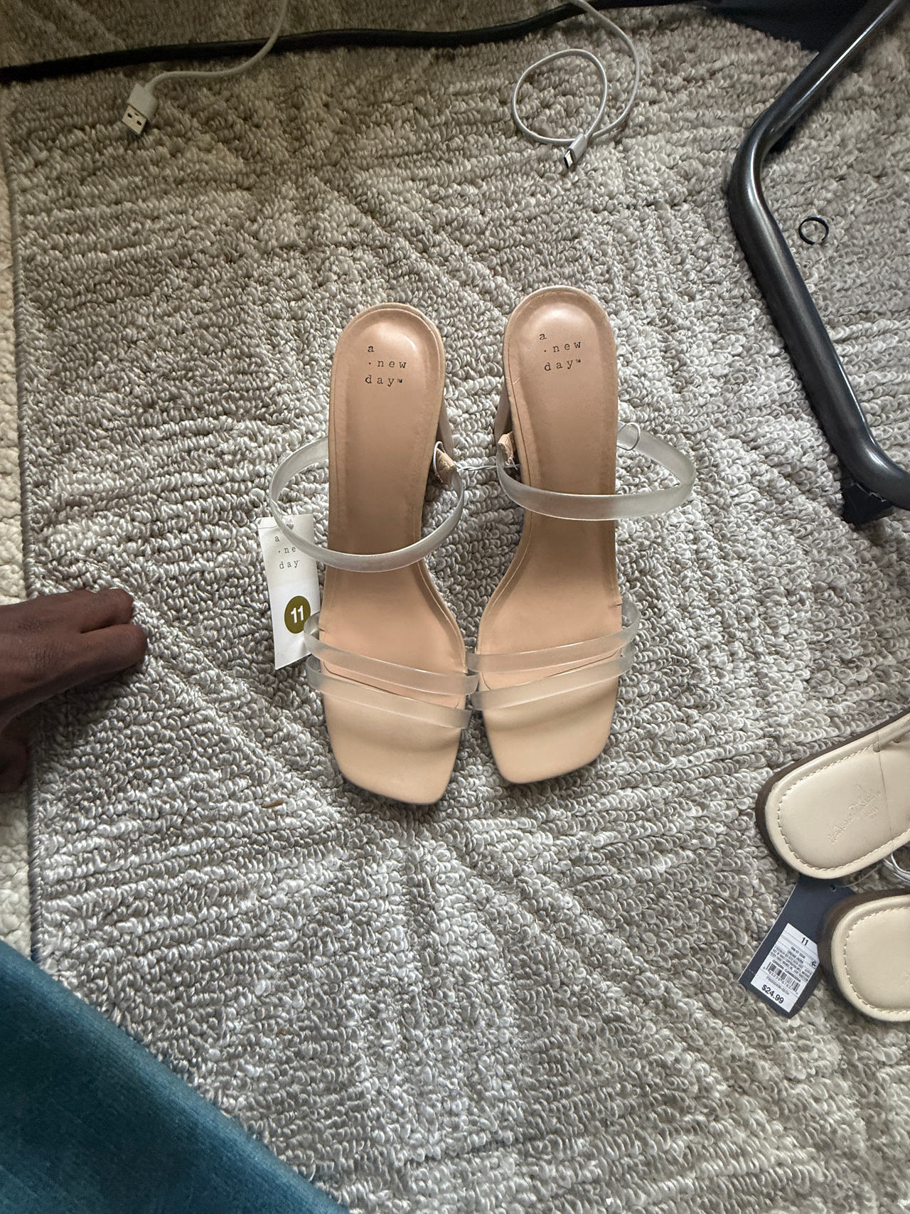 A New Day Women's Clear Strap Heeled Sandals white flats and black flats 