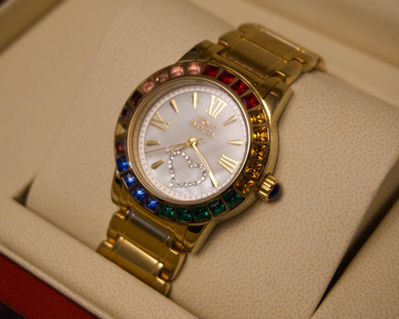 Invicta Angel Lady 18603 – Gold MOP Dial & Rainbow Crystal Bezel