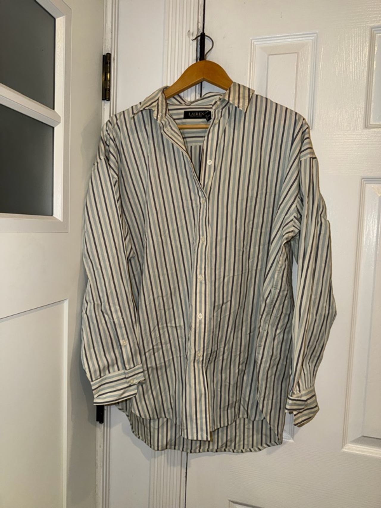 Ralph Lauren Blue White Striped Large Oxford Long Sleeve Shirt