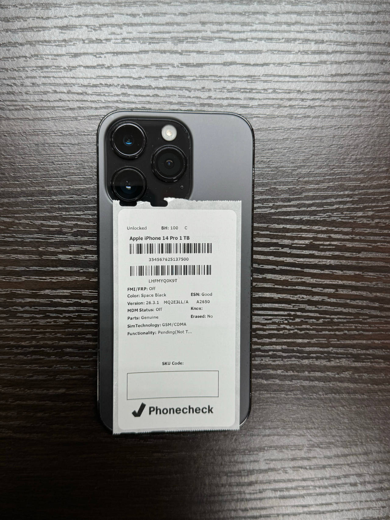 Apple iPhone 14 Pro 1TB Space Black Unlocked 100% Battery Health