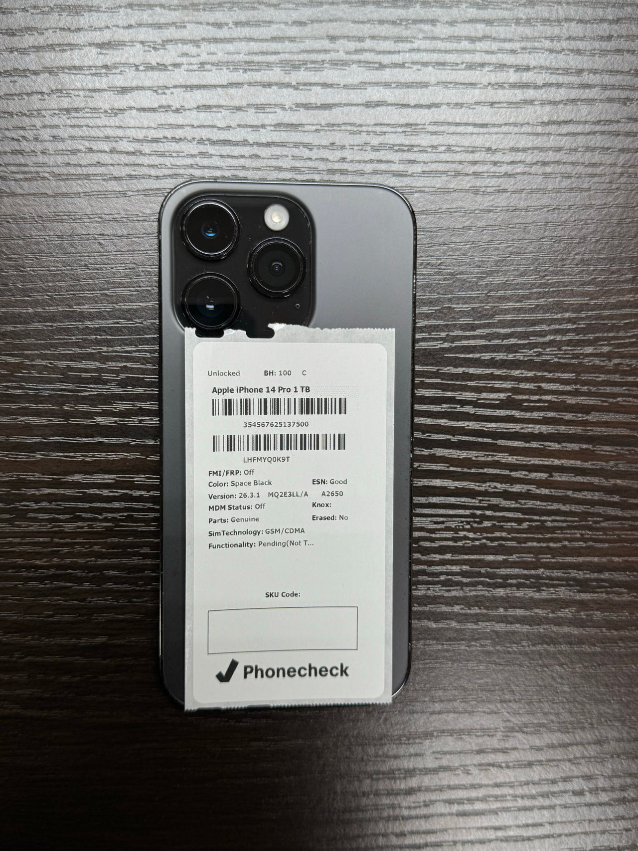 Apple iPhone 14 Pro 1TB Space Black Unlocked 100% Battery Health