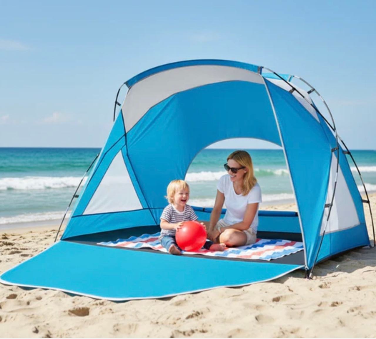 1-2 Person Beach Tent Sun Shelter Canopy UPF 50+ Waterproof Blue