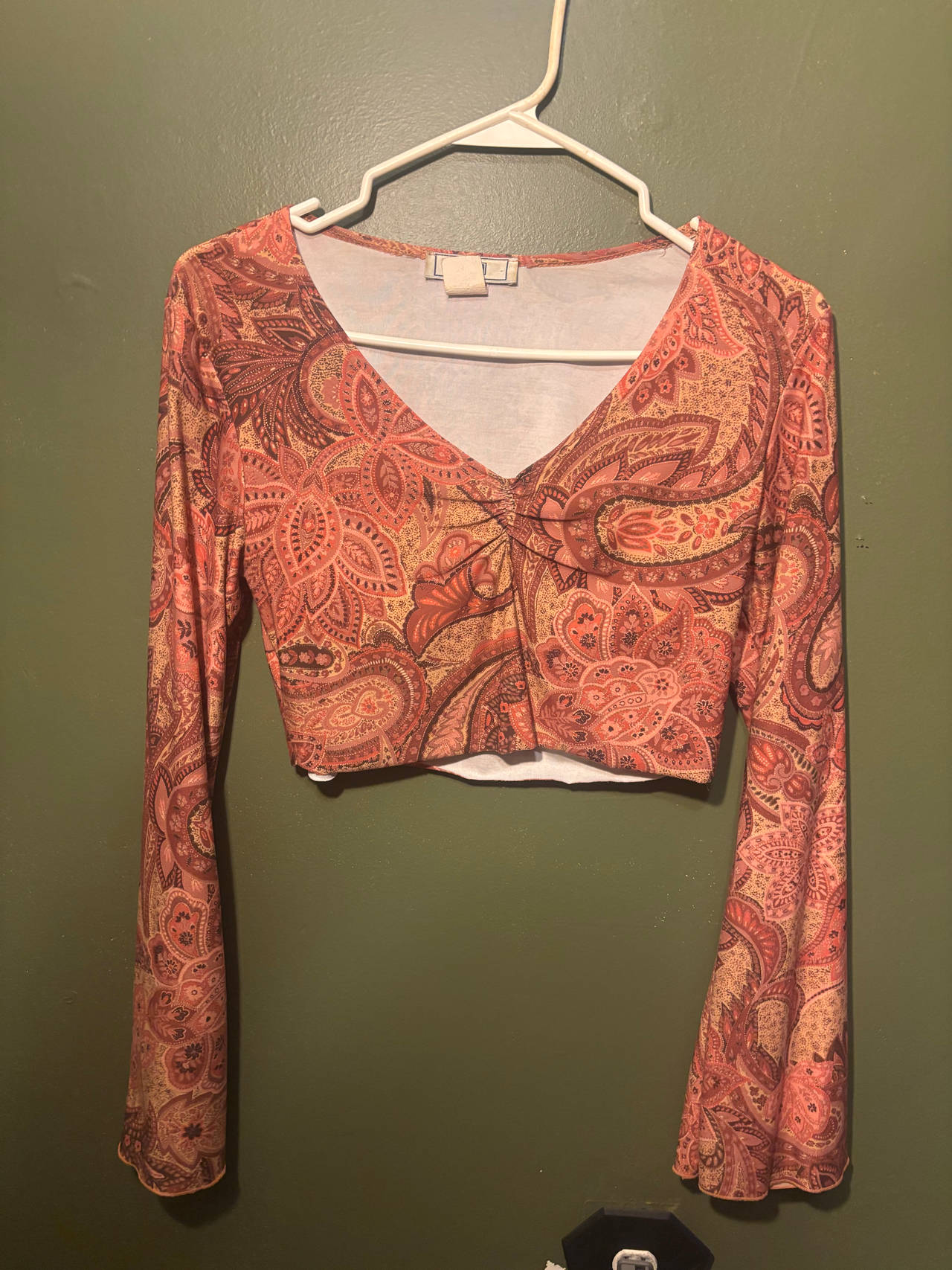 Paisley V-Neck Long Sleeve Crop Top