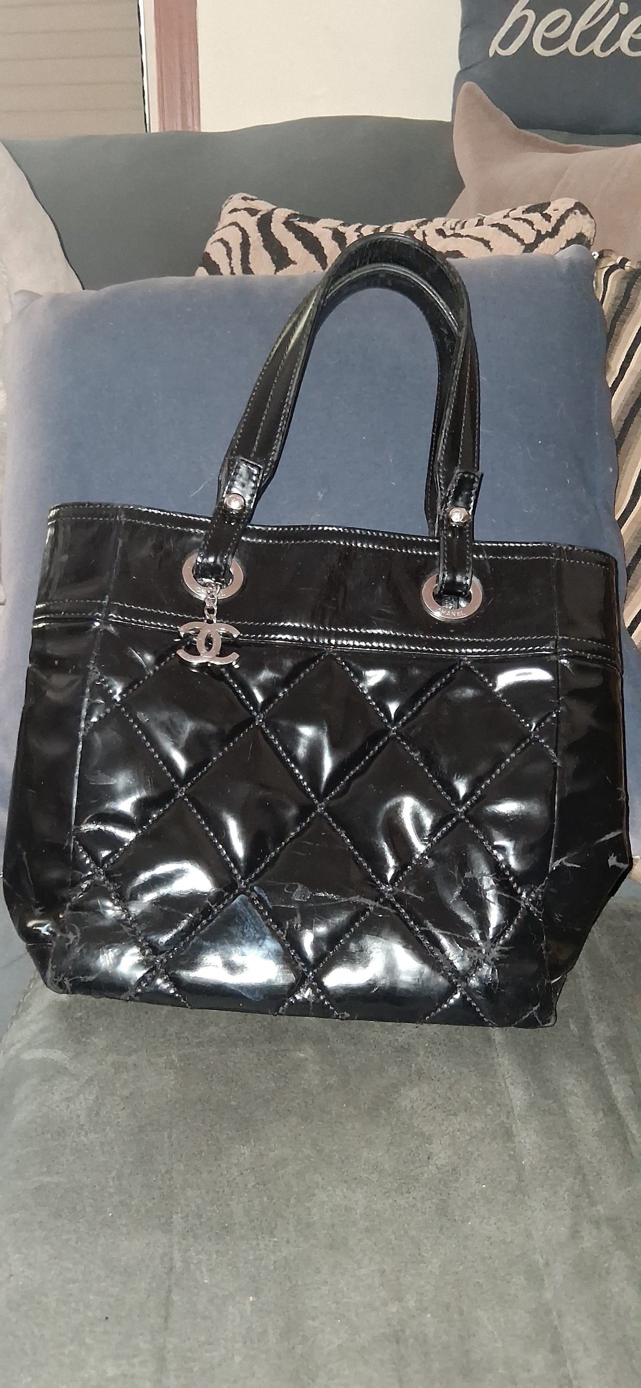 Chanel Quilted Patent Leather Tote Bag