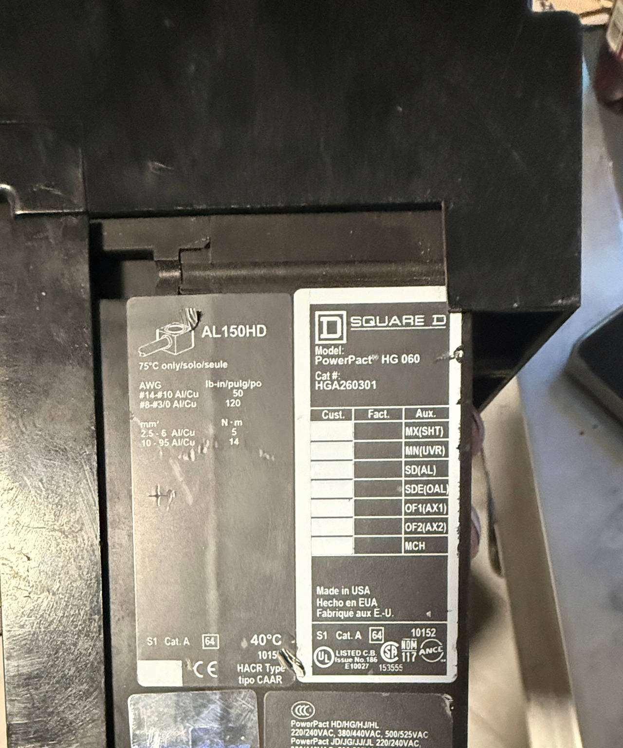 Square D PowerPact HGA260301 30A 600V 3-Pole Circuit Breaker