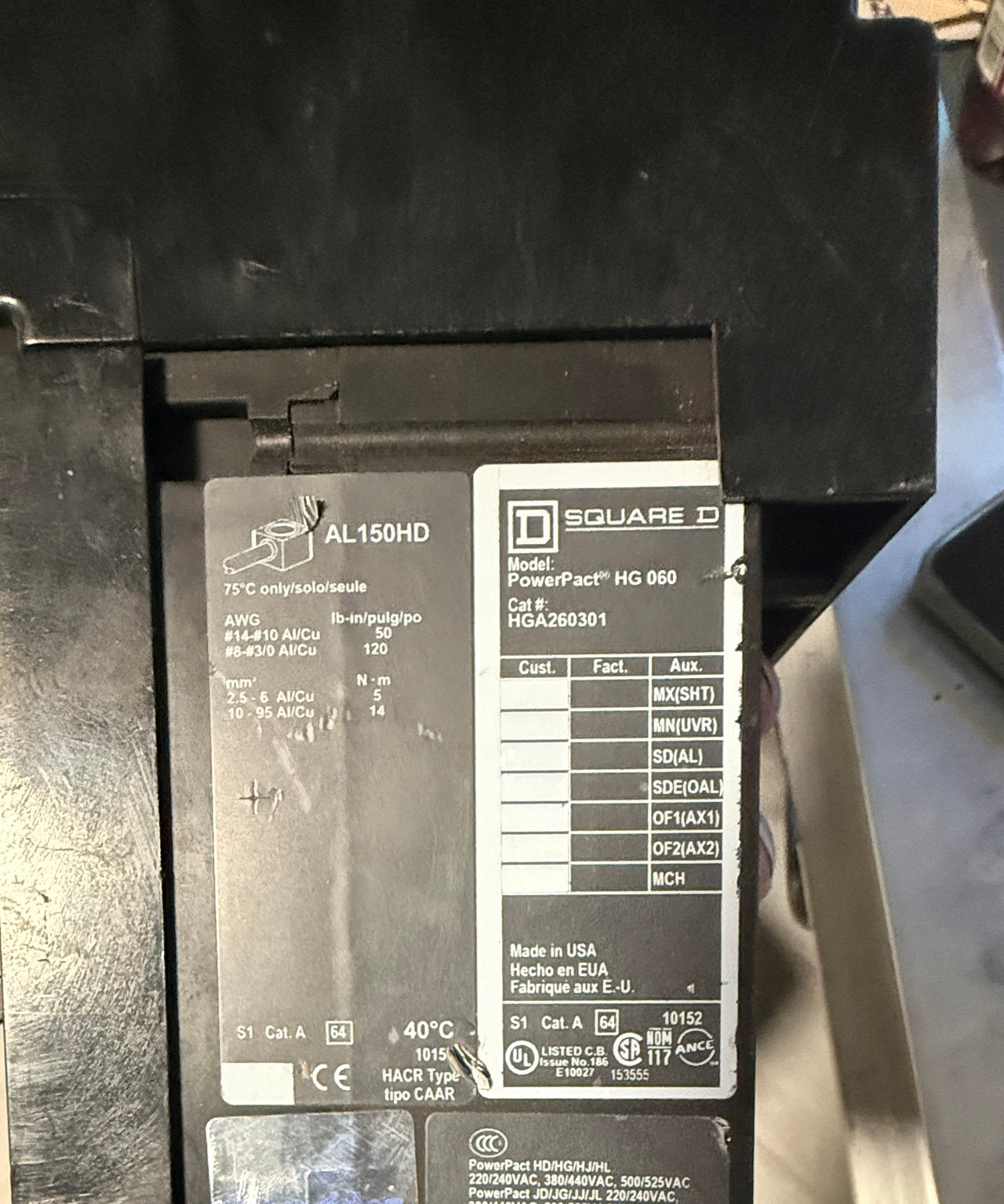 Square D PowerPact HGA260301 30A 600V 3-Pole Circuit Breaker