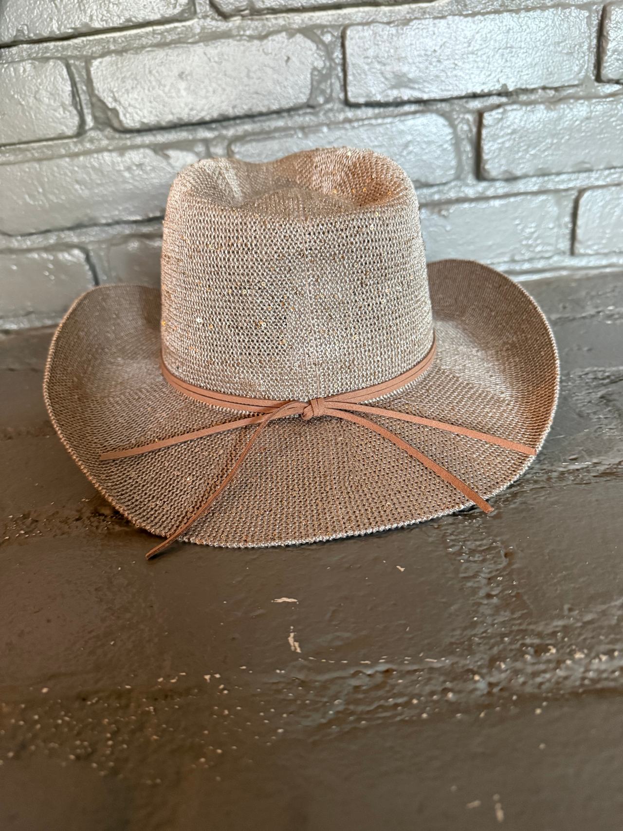 Anthropologie Sparkle Cowboy Rancher Hat Gold