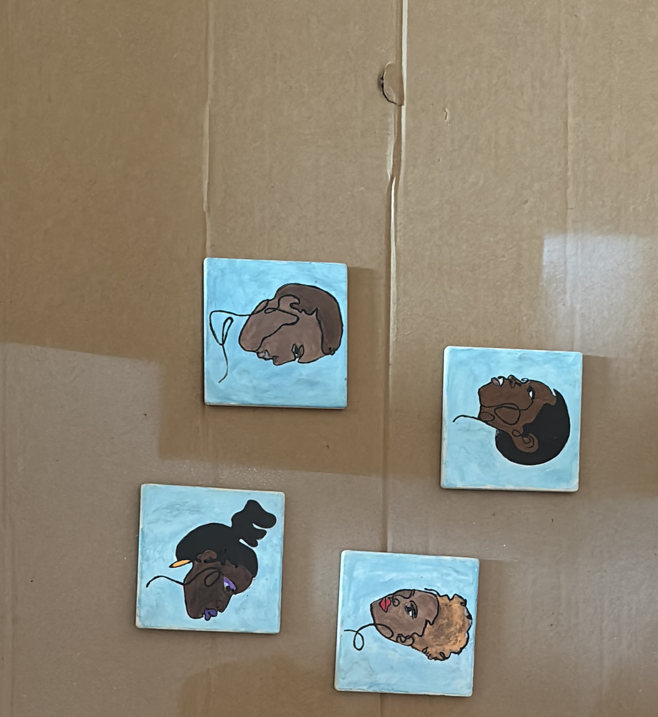 Hand-Painted Portrait Ceramic Tiles Set of 4