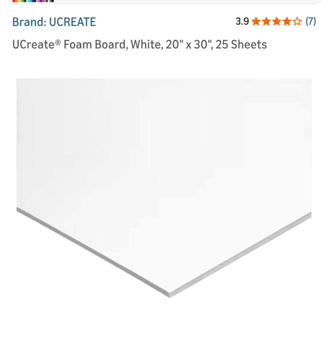 1 UCreate Foam Board, White, 20" x 30"