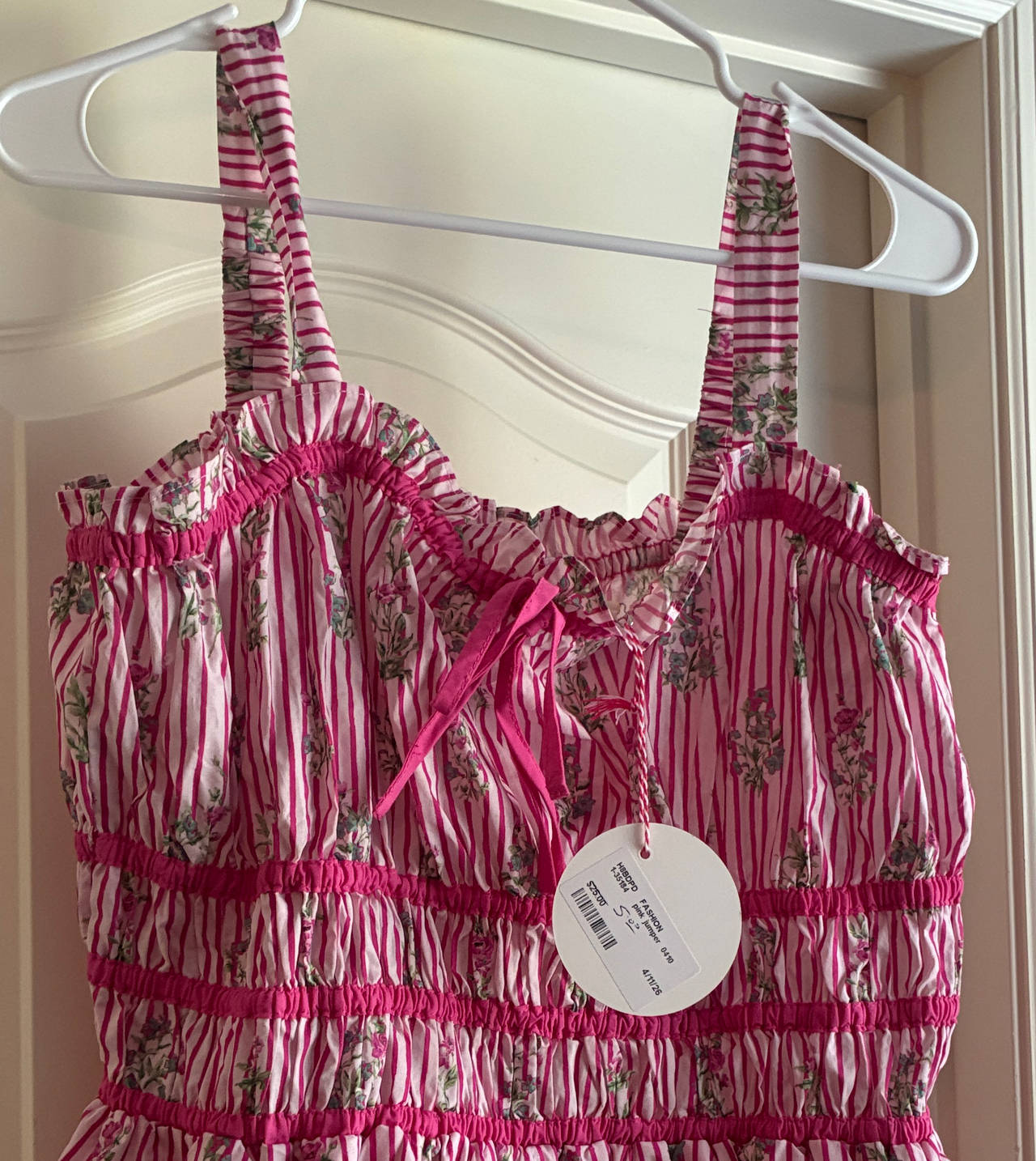 Hippy Fashion Striped Floral Smocked Dress
