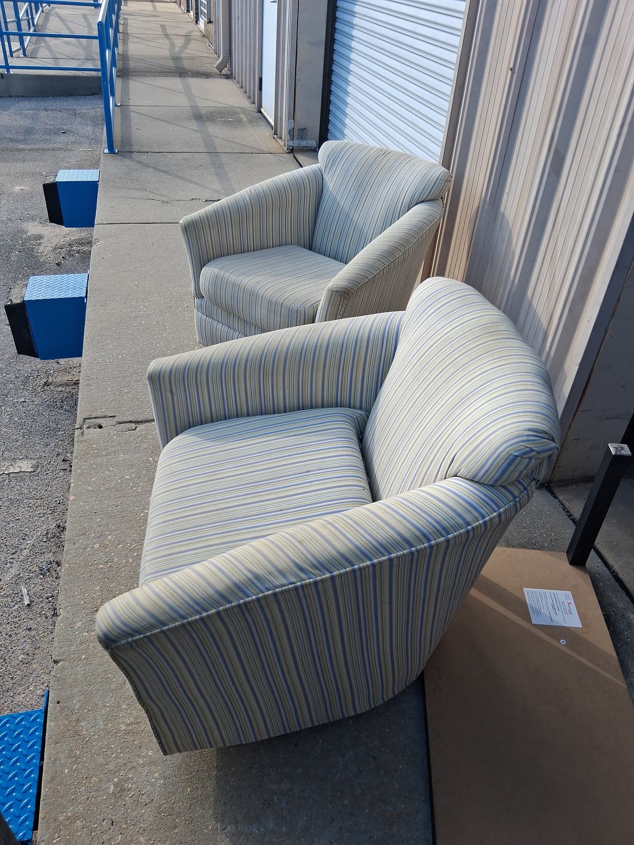 Pair of Striped Swivel Club Chairs