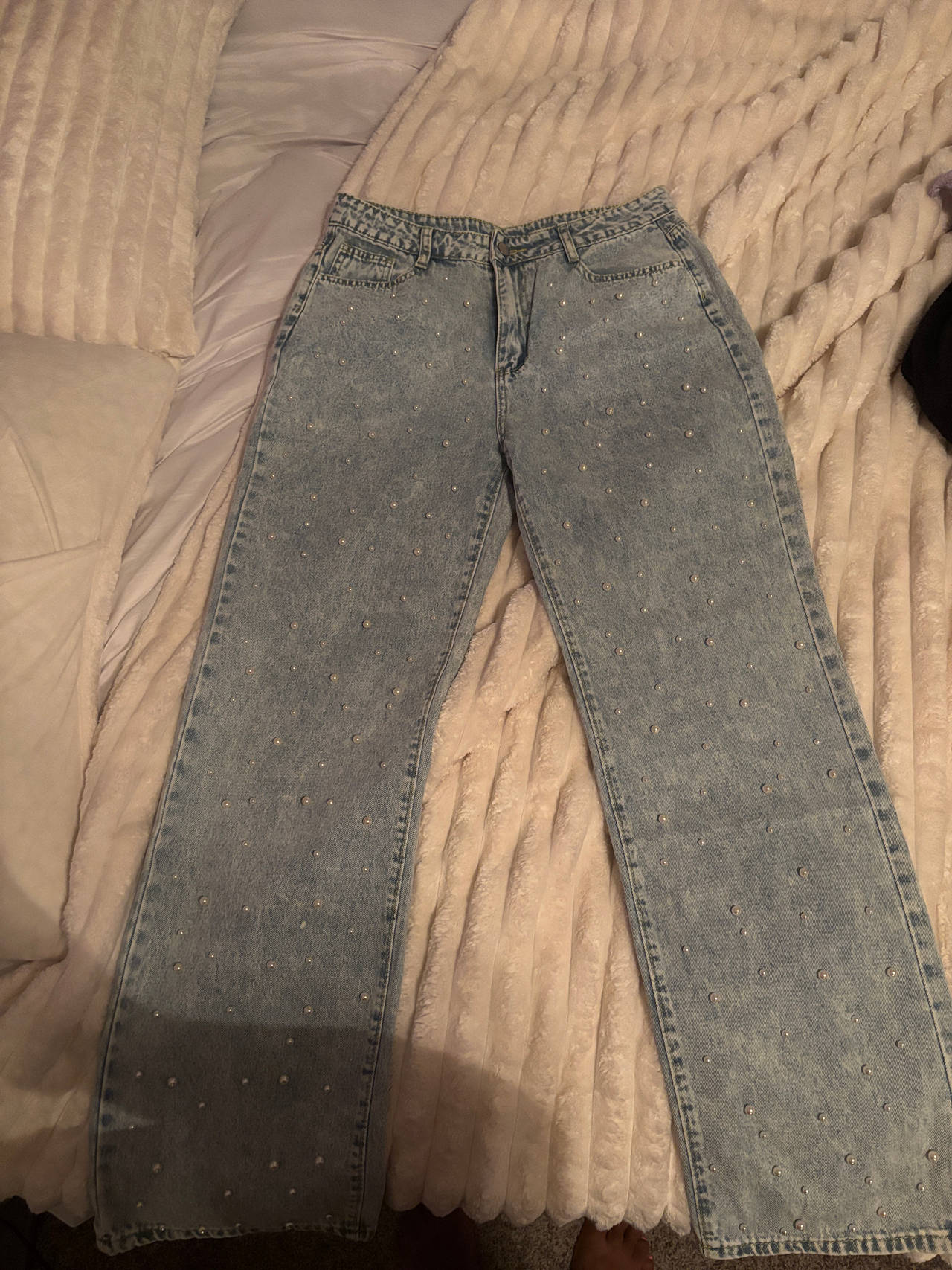 Pearl Embellished Straight Leg Jeans