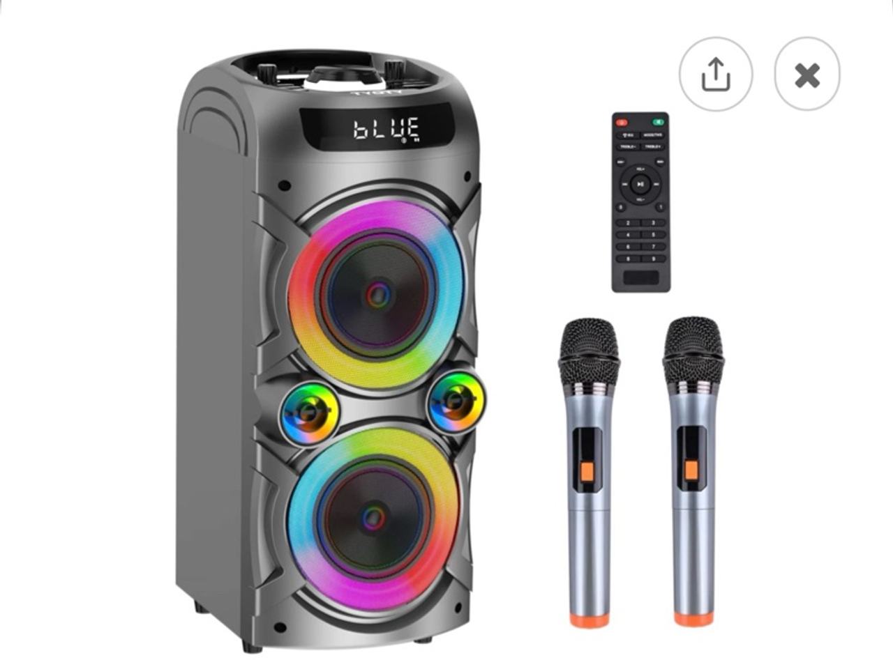 TYOTY Karaoke Machine with 2 Wireless Microphones – Portable Bluetooth Speaker