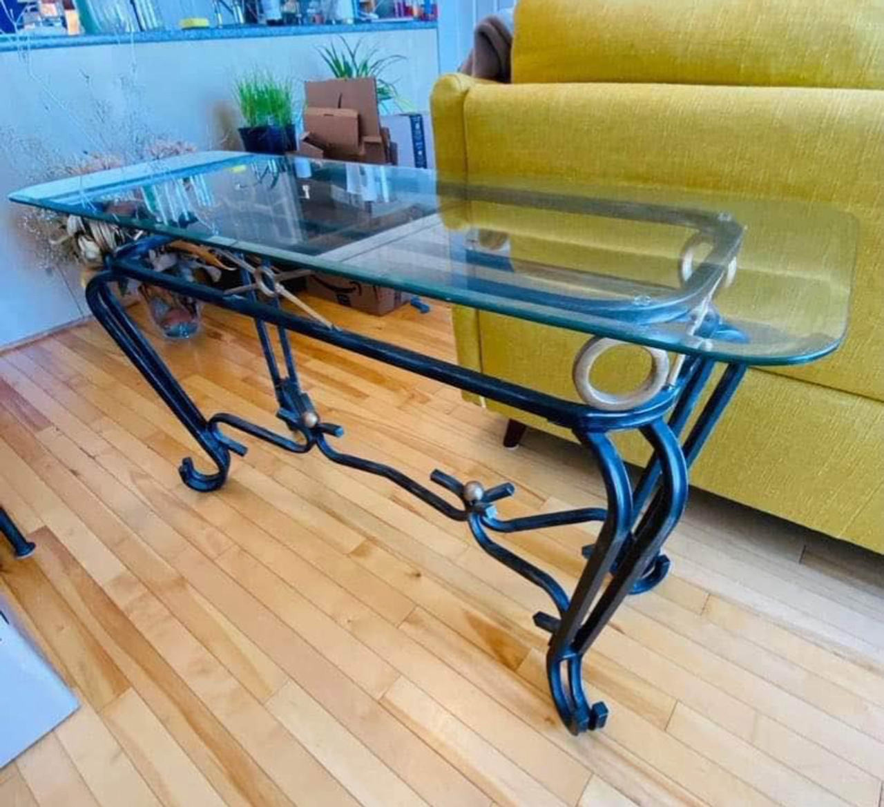 Glass Top Console Table with Metal Base