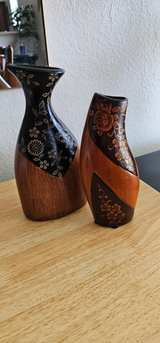 Decorative Hand Carved Wooden Vases Set of 2 - Image 3