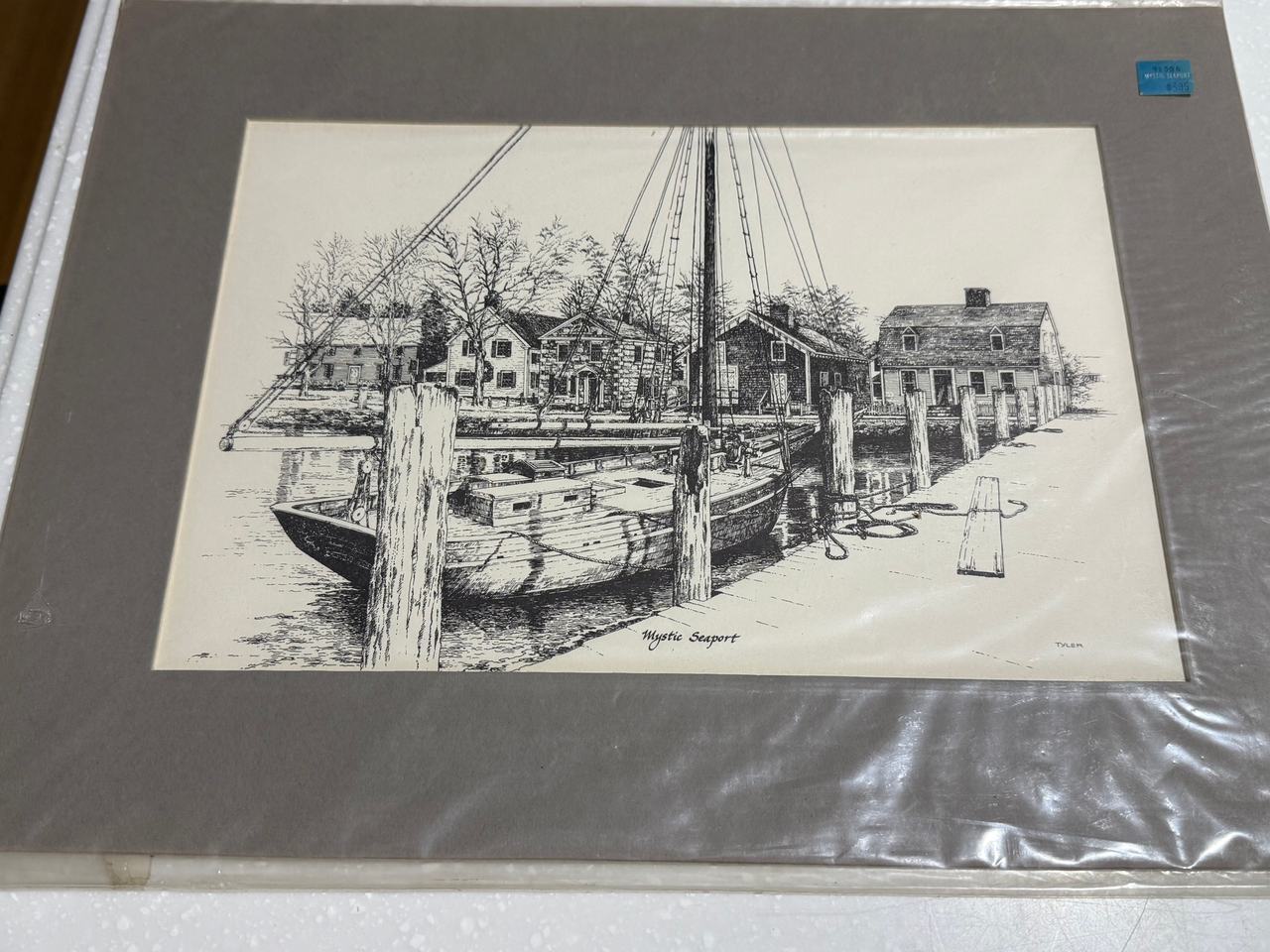 Mystic Seaport Pen and Ink Print by Tyler