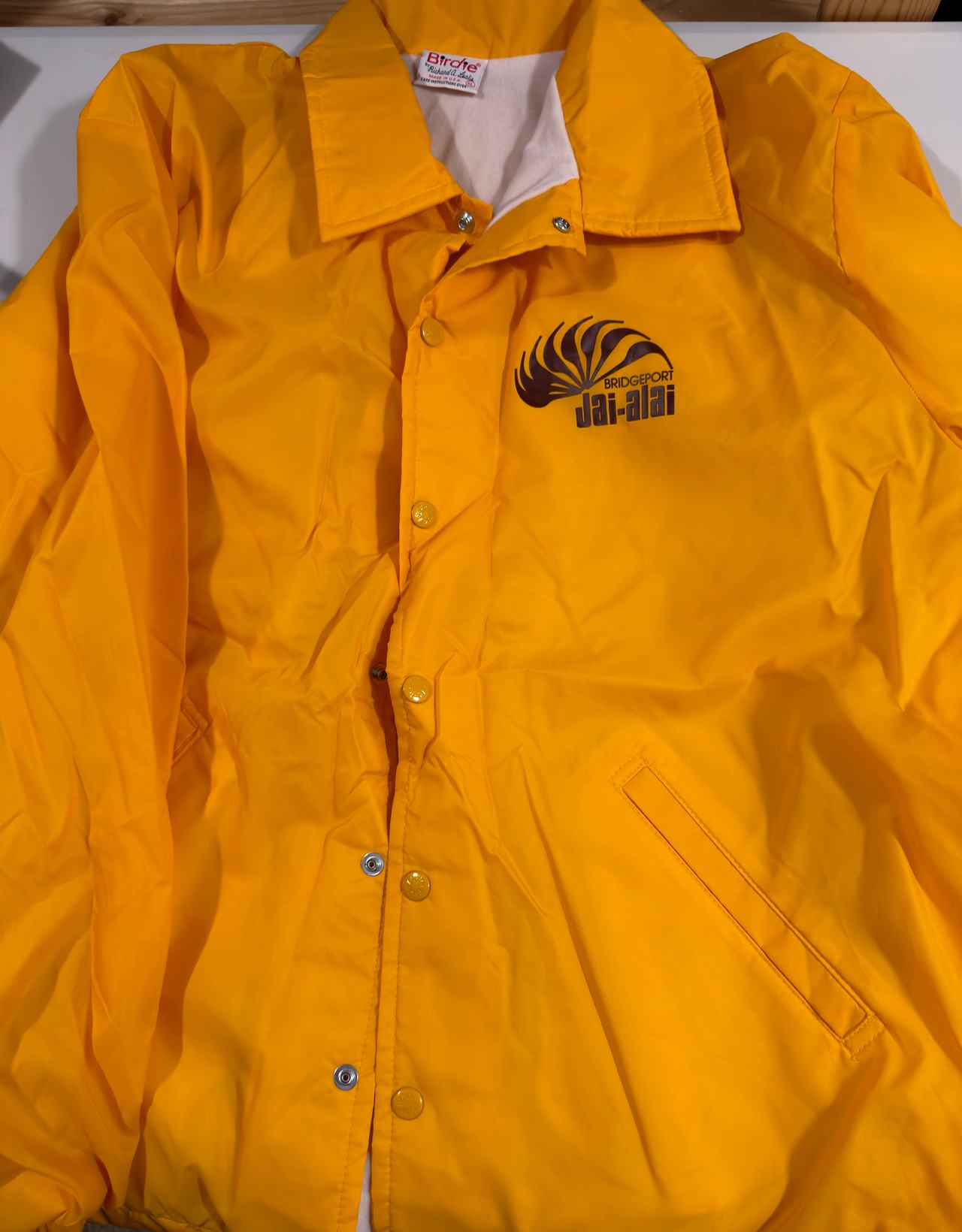 Vintage Bridgeport Jai-Alai Yellow Coach Jacket Retro Windbreaker Size XL