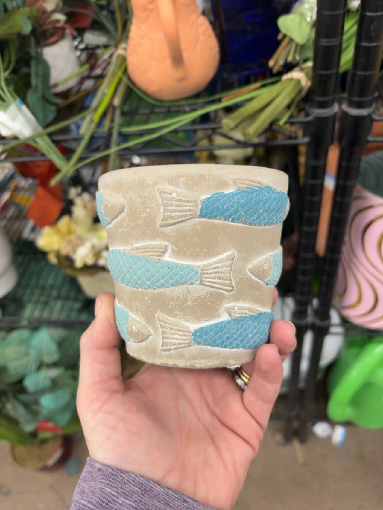 Hand-Painted Terracotta Fish Bowl