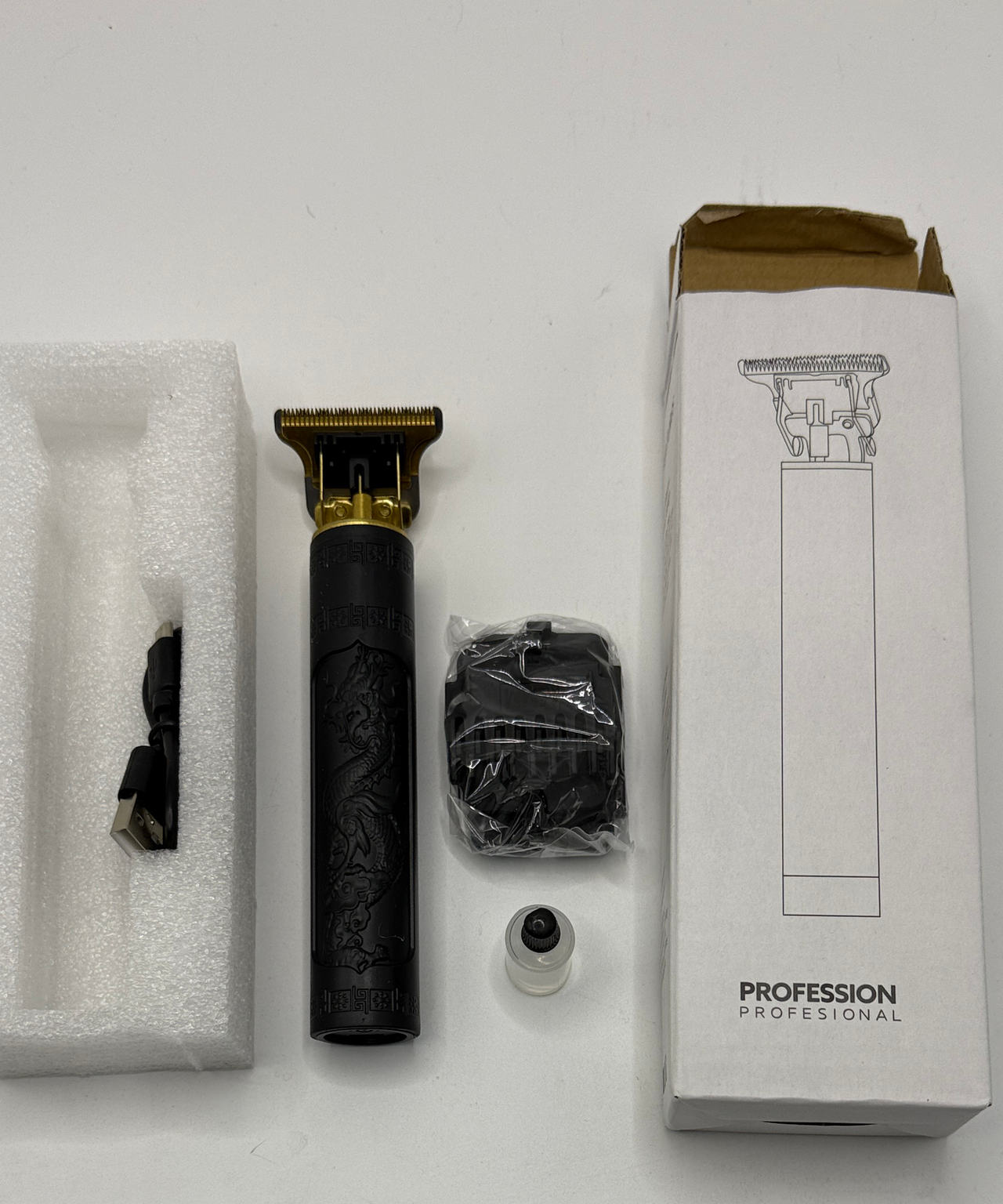 Professional Cordless T-Blade Hair Trimmer with Dragon Design