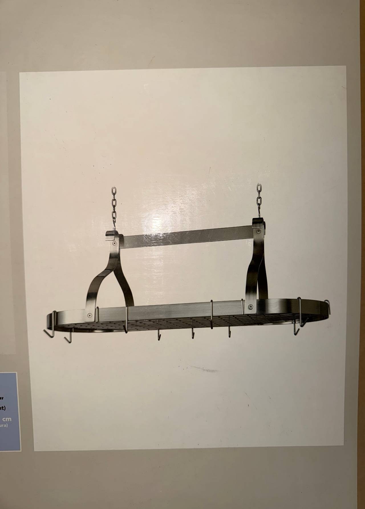 NEW Perfect Home Hanging Pot Rack 42” Oval Brushed Nickel Kitchen Storage with H