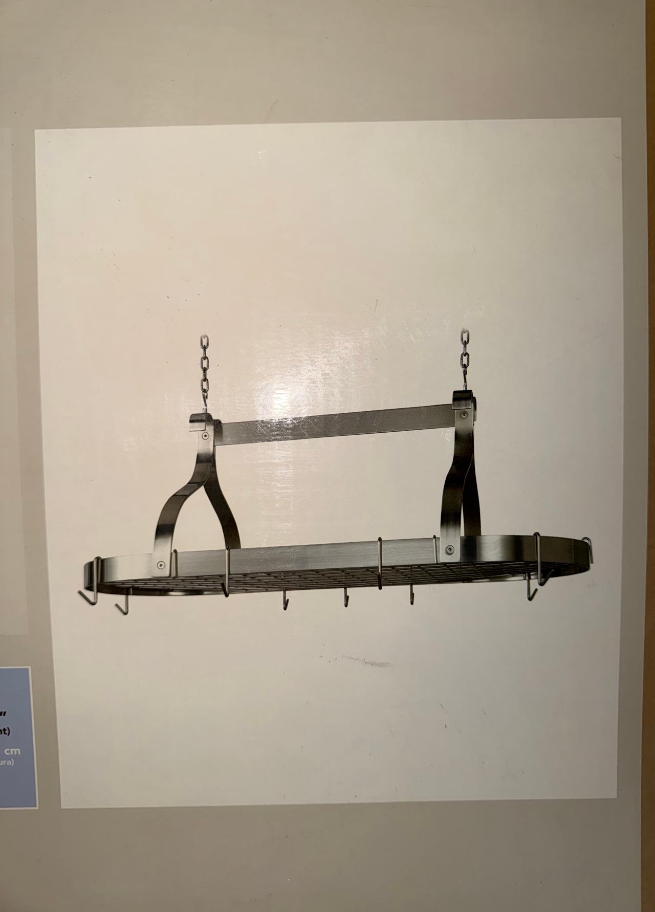 NEW Perfect Home Hanging Pot Rack 42” Oval Brushed Nickel Kitchen Storage with H