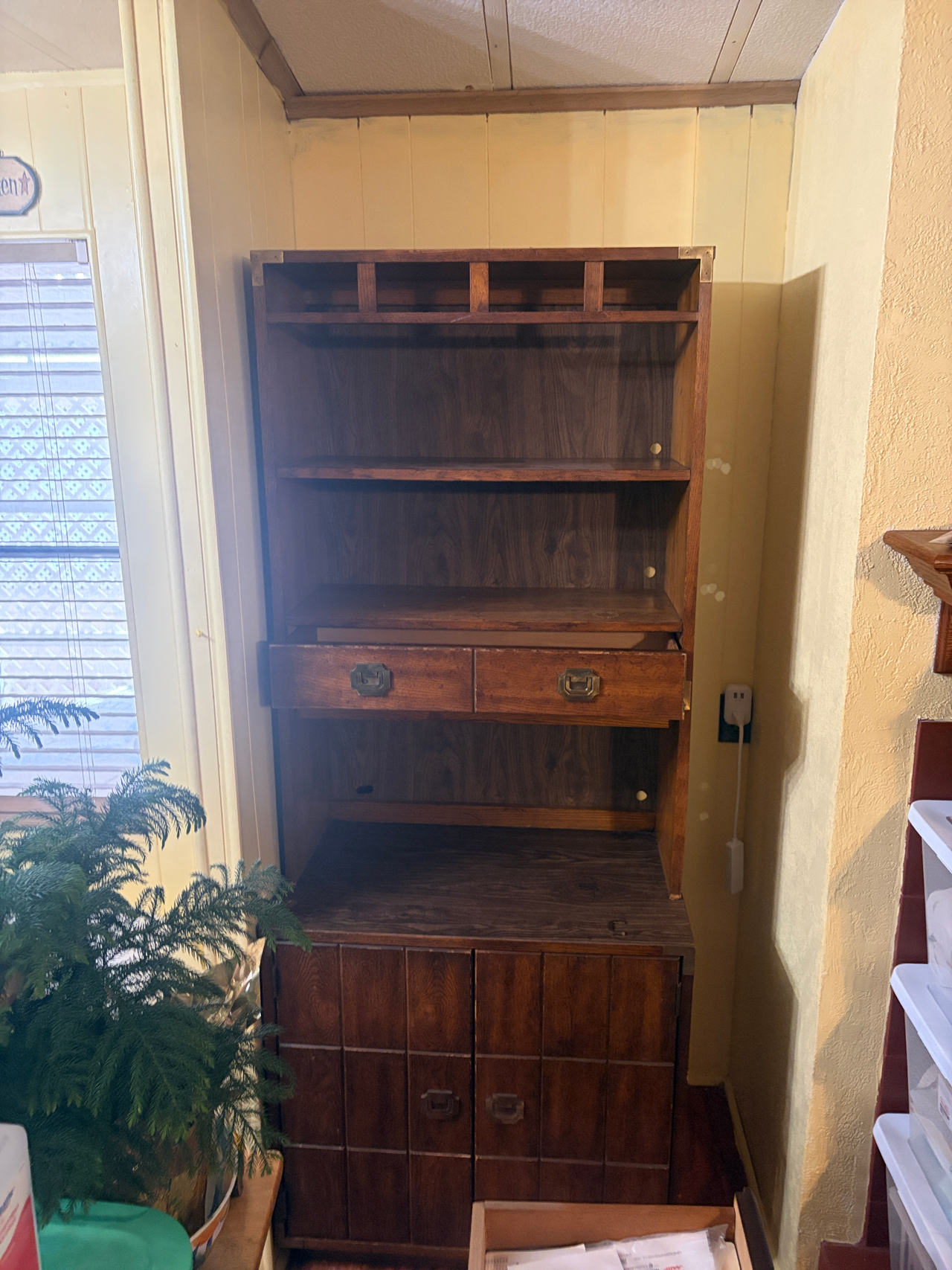 Vintage Campaign Style Hutch Cabinet-set of 2