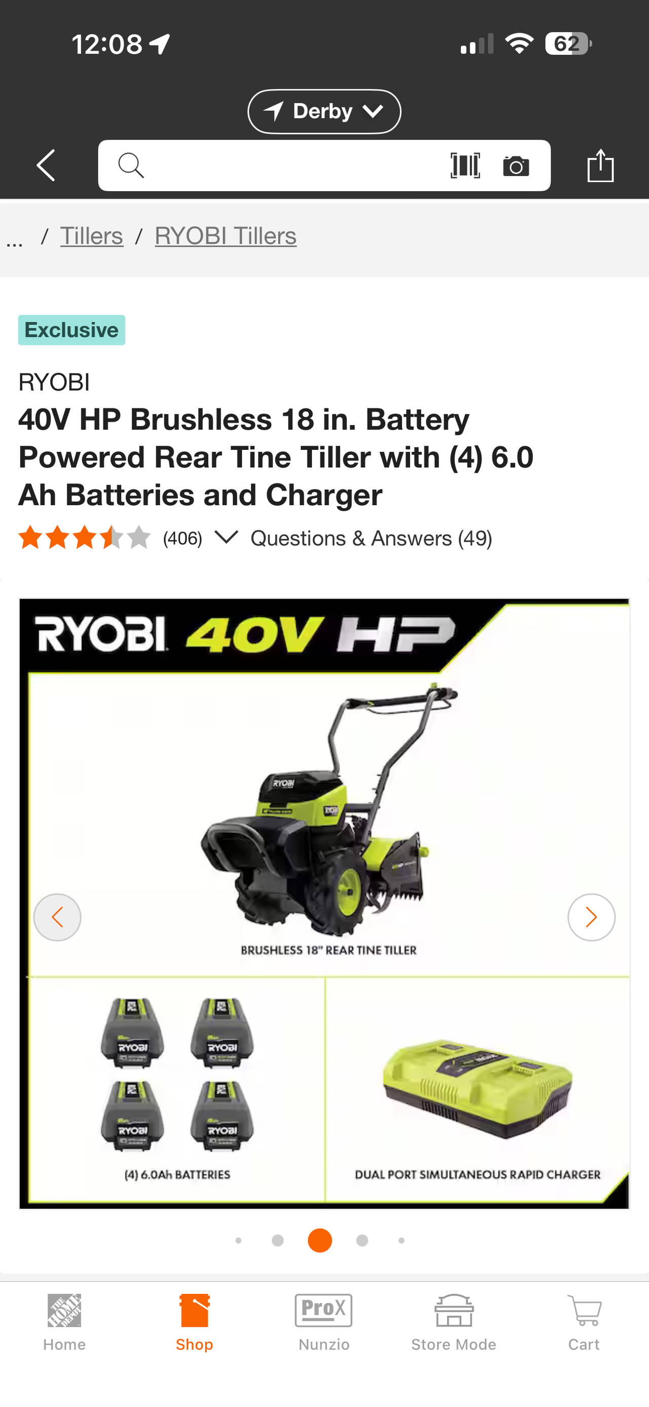RYOBI 40V HP Brushless 18 in. Battery Powered Rear Tine Tiller with (4) 6.0 Ah Batteries and Charger