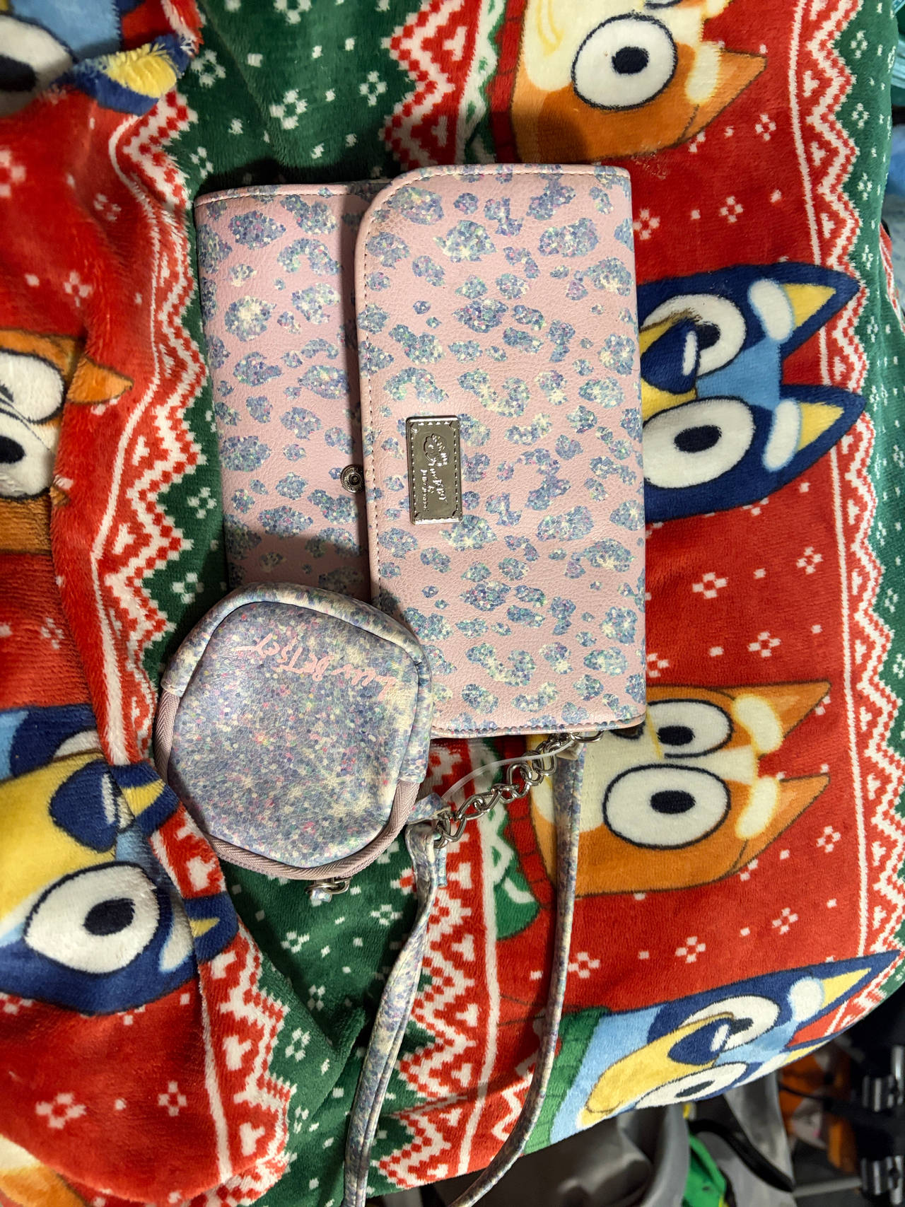 Betsey Johnson Glitter Leopard Wallet and Coin Purse Set