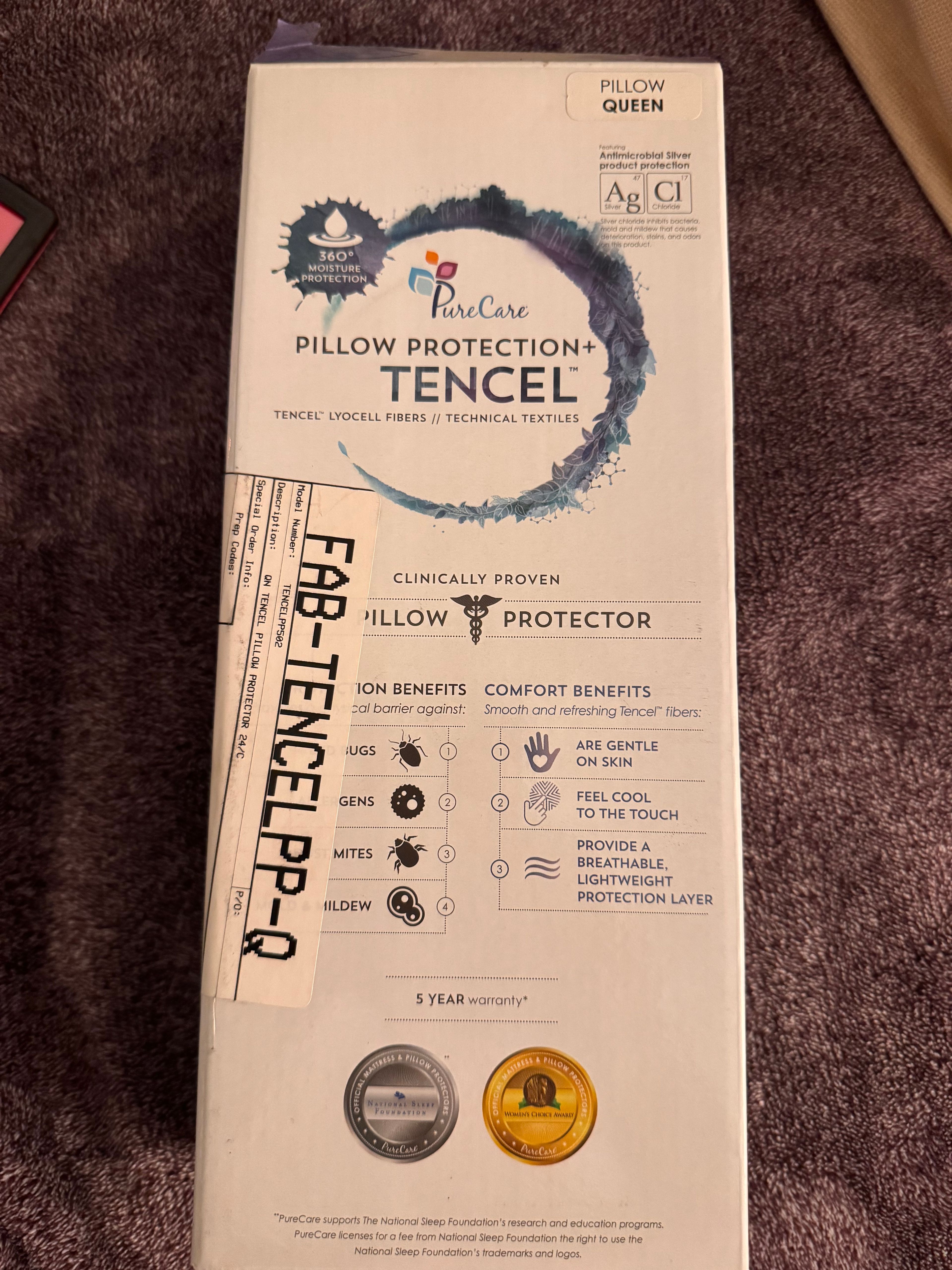 BRAND NEW PureCare Pillow Protector White QUEEN PILLOW - Image 3