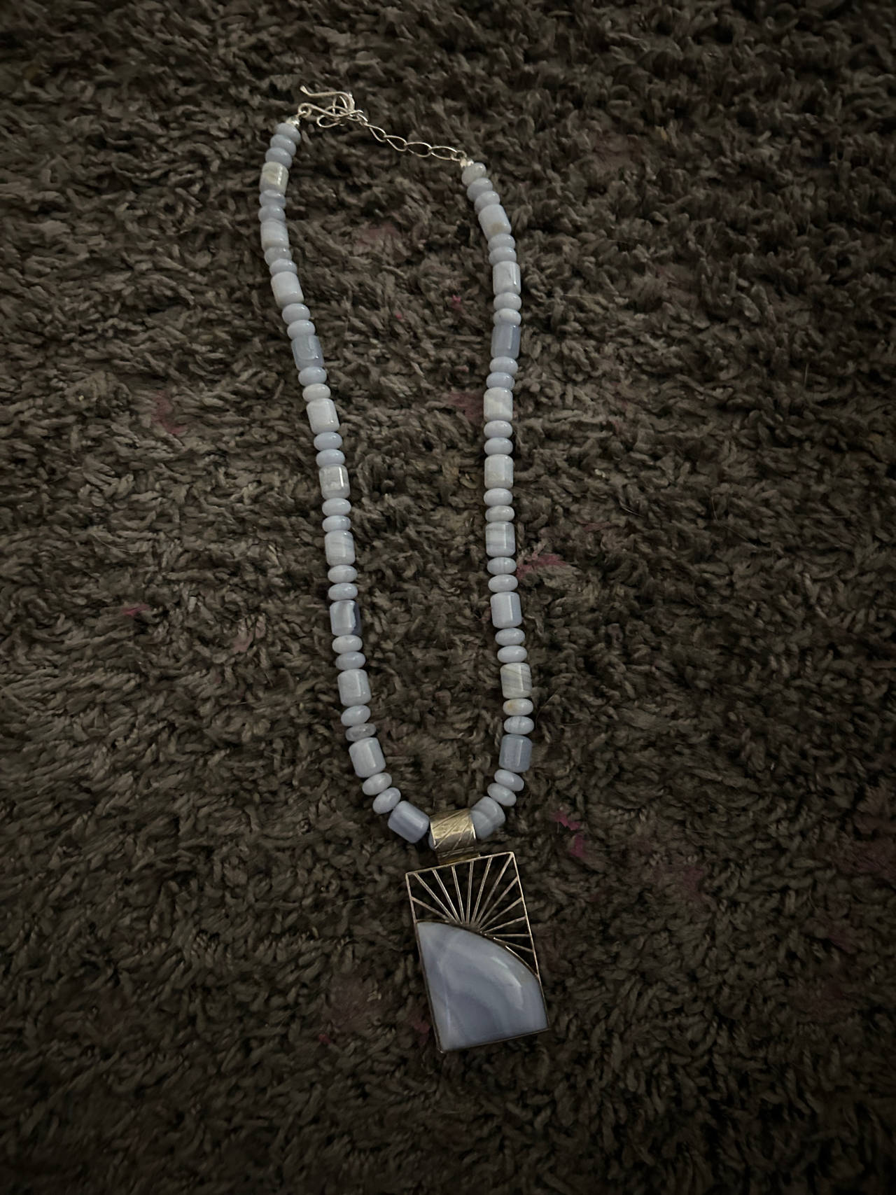 Blue Lace Agate Beaded Sunburst Pendant Necklace