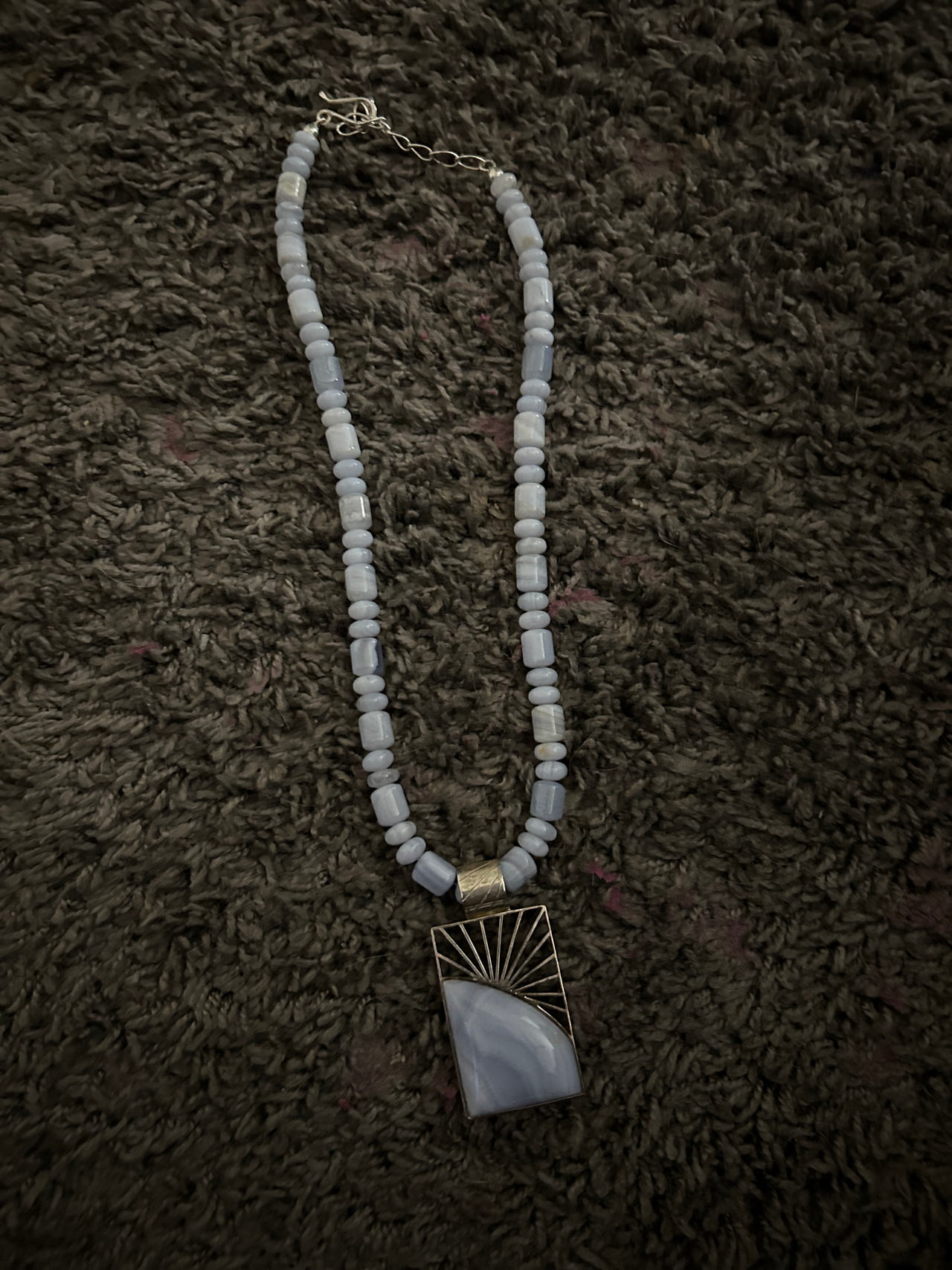 Blue Lace Agate Beaded Sunburst Pendant Necklace