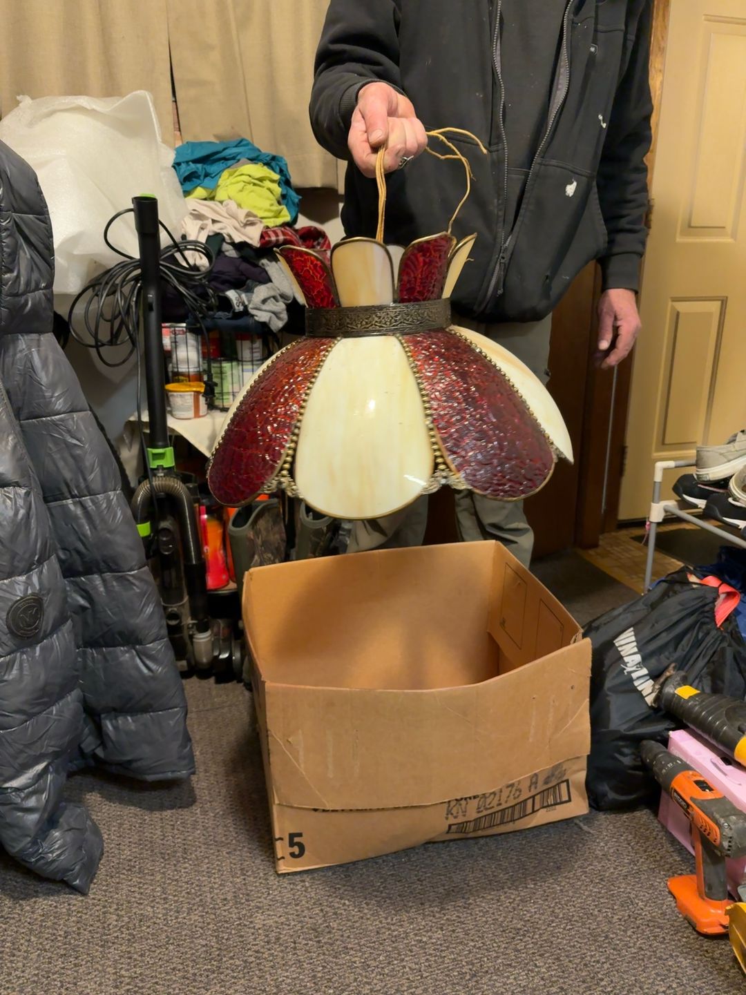 Vintage Stained Glass Hanging Lamp – Caramel Brown